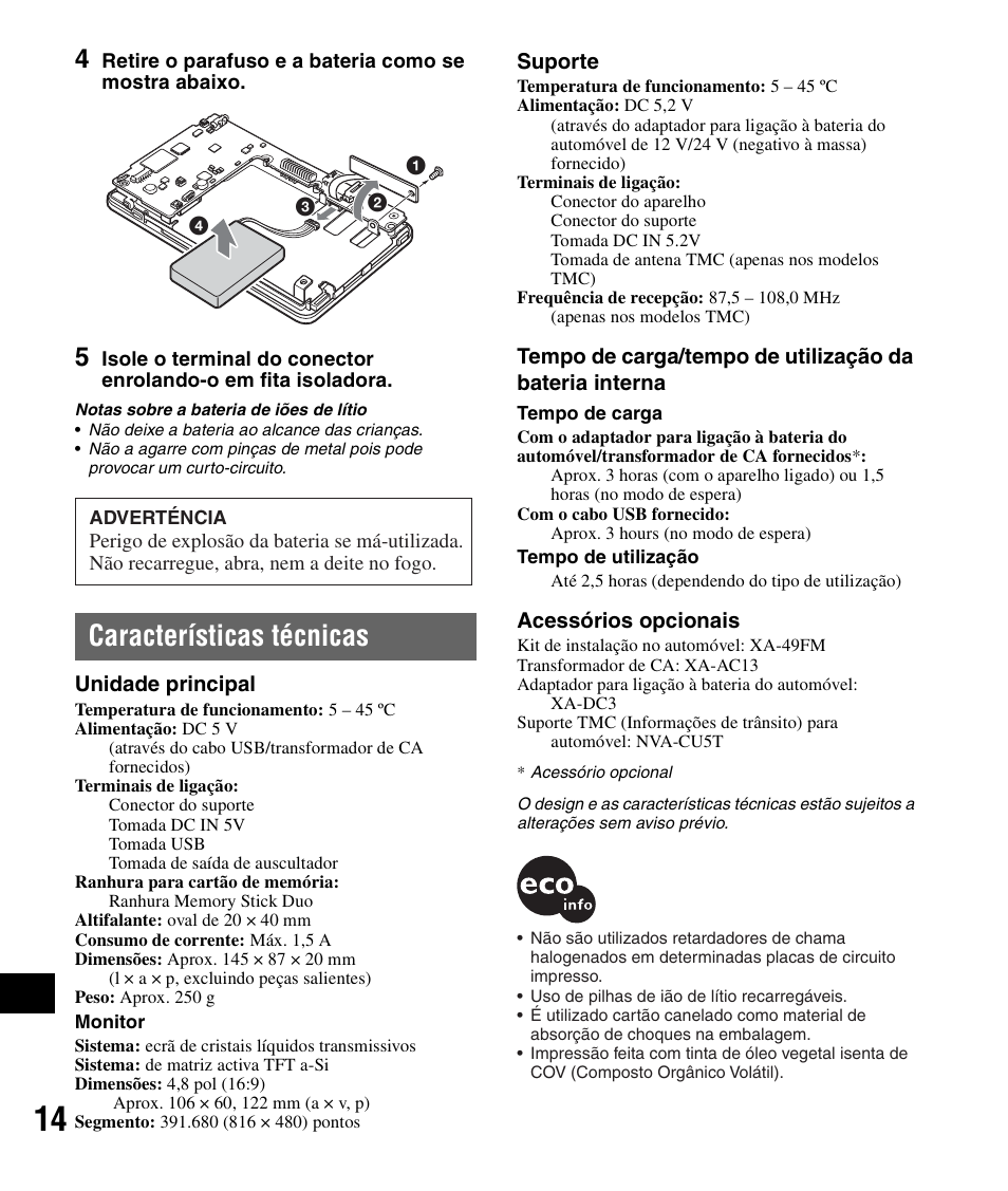 Características técnicas | Sony NV-U82B User Manual | Page 116 / 122