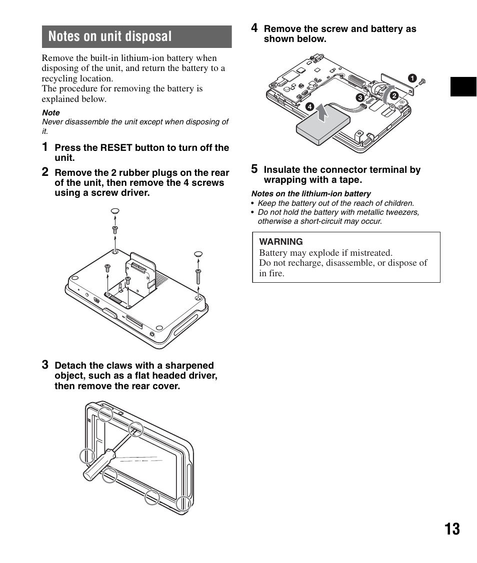 Notes on unit disposal | Sony NV-U82B User Manual | Page 13 / 122