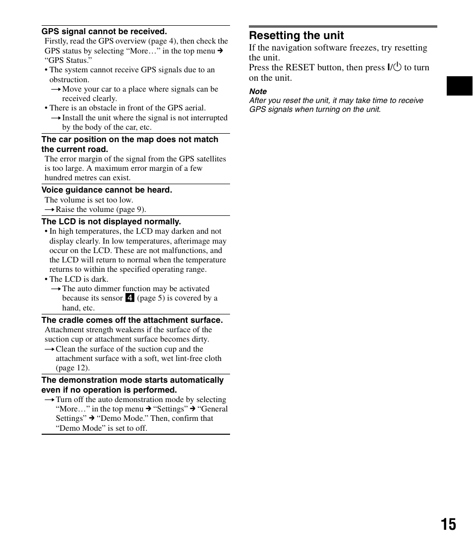 Resetting the unit | Sony NV-U82B User Manual | Page 15 / 122