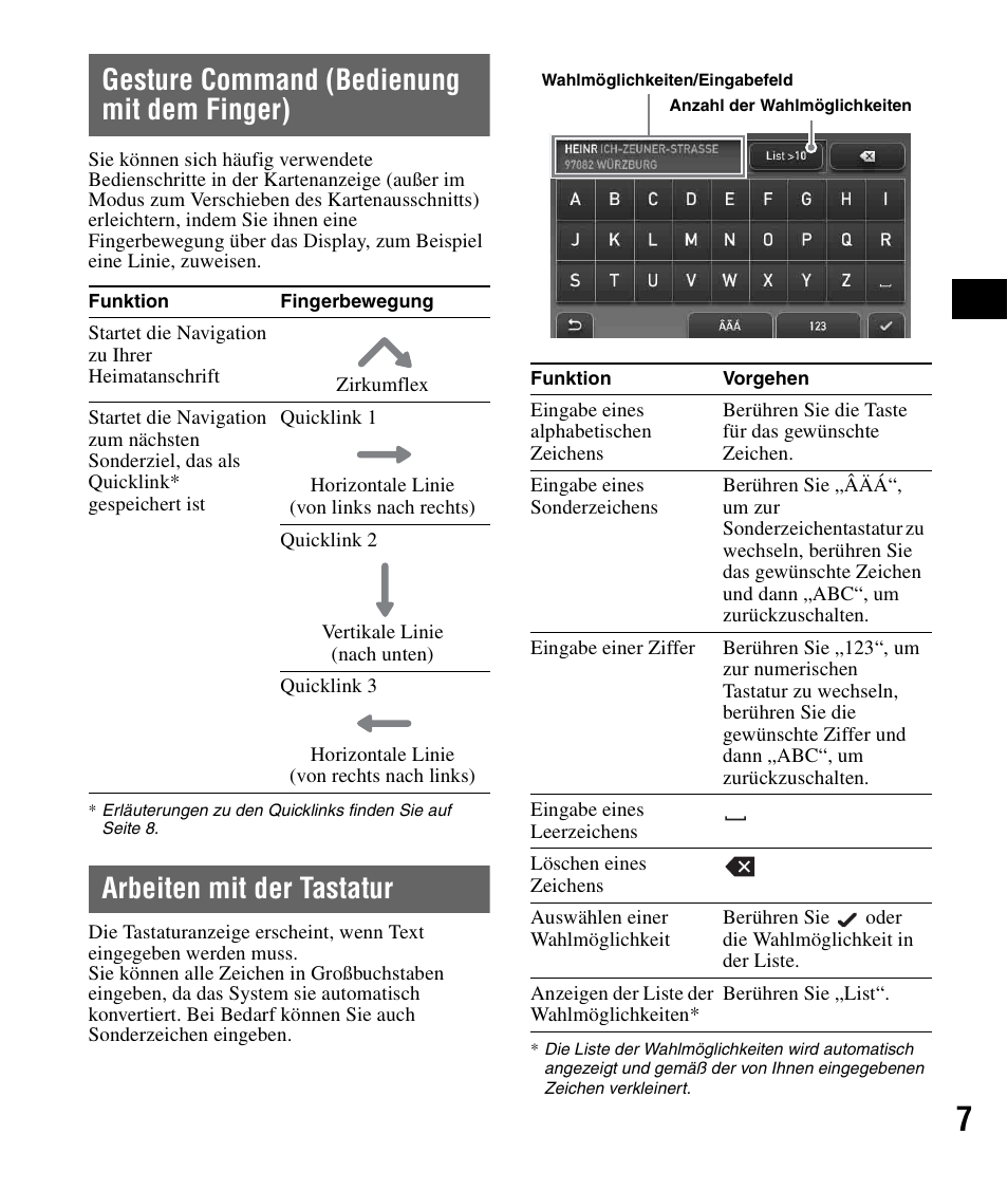 Gesture command (bedienung mit dem finger), Arbeiten mit der tastatur, Gesture command | Bedienung mit dem finger) | Sony NV-U82B User Manual | Page 21 / 122