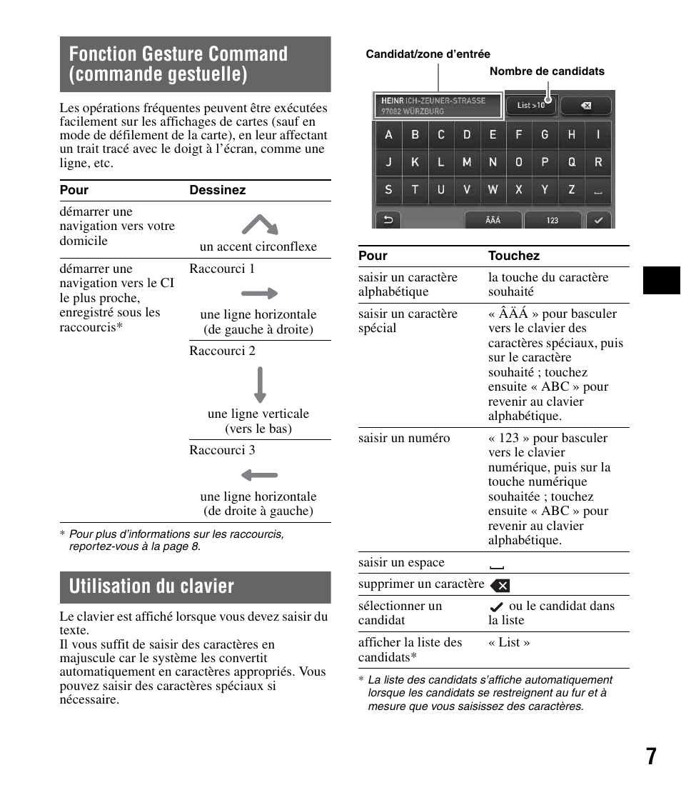 Fonction gesture command (commande gestuelle), Utilisation du clavier, Fonction gesture command | Commande gestuelle) | Sony NV-U82B User Manual | Page 37 / 122