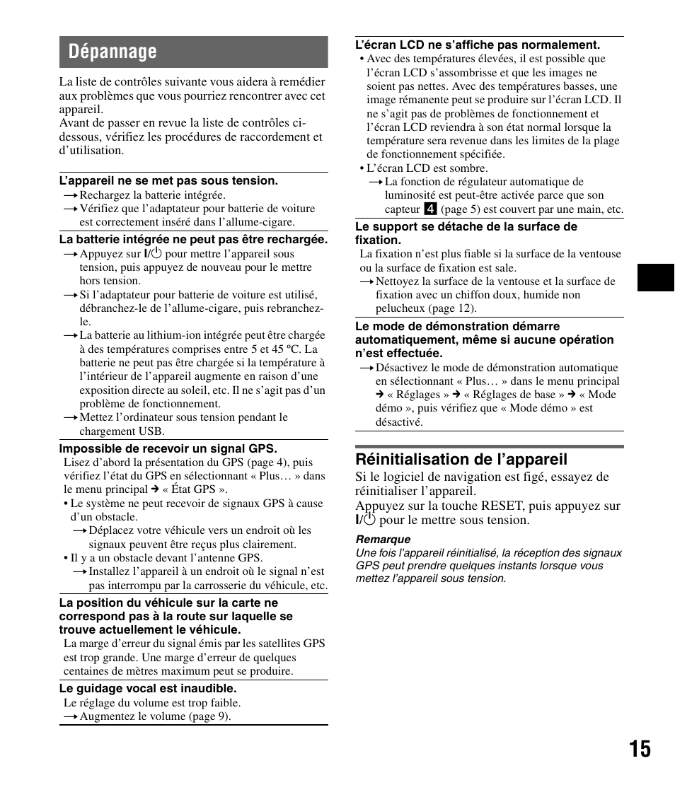 Dépannage, Réinitialisation de l’appareil | Sony NV-U82B User Manual | Page 45 / 122