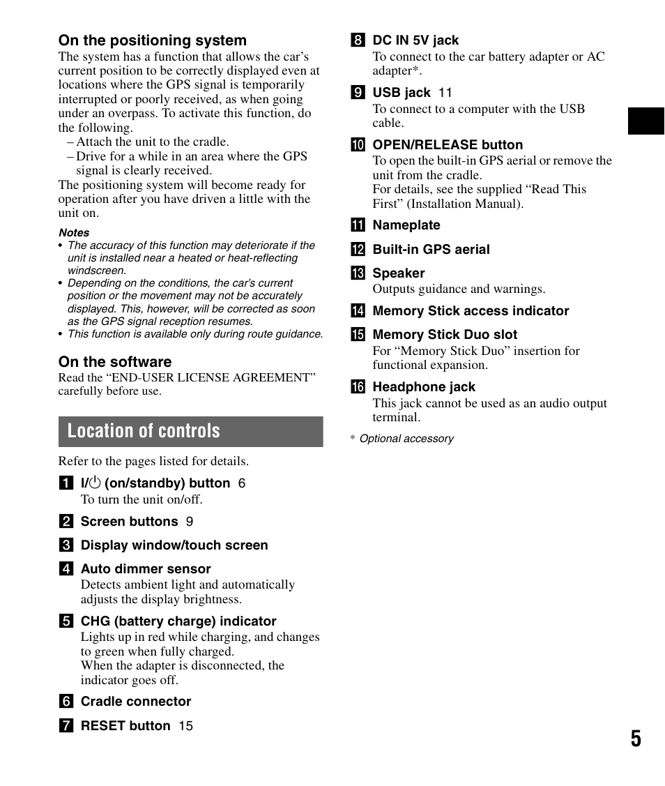 Location of controls | Sony NV-U82B User Manual | Page 5 / 122