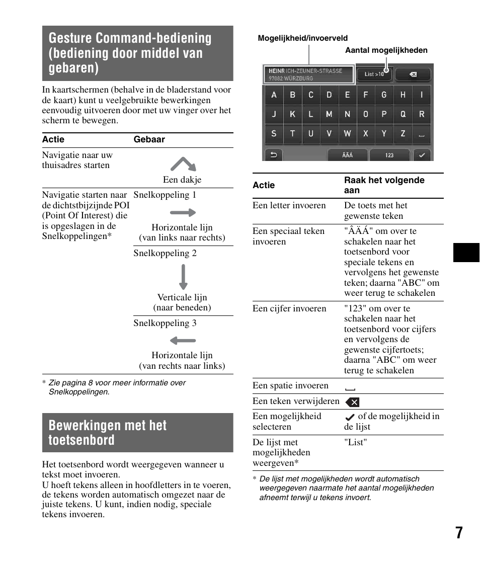 Bewerkingen met het toetsenbord, Gesture command-bediening, Bediening door middel van gebaren) | Sony NV-U82B User Manual | Page 51 / 122