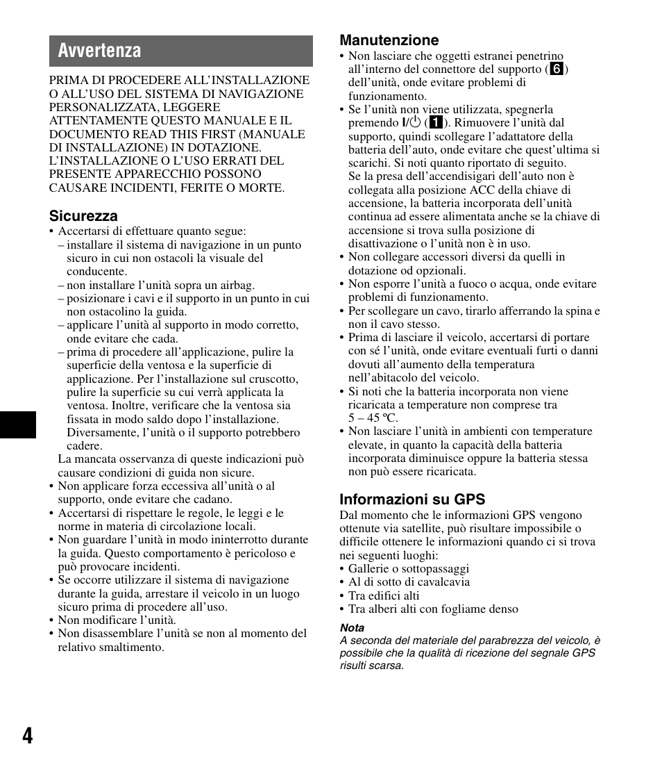 Avvertenza | Sony NV-U82B User Manual | Page 64 / 122