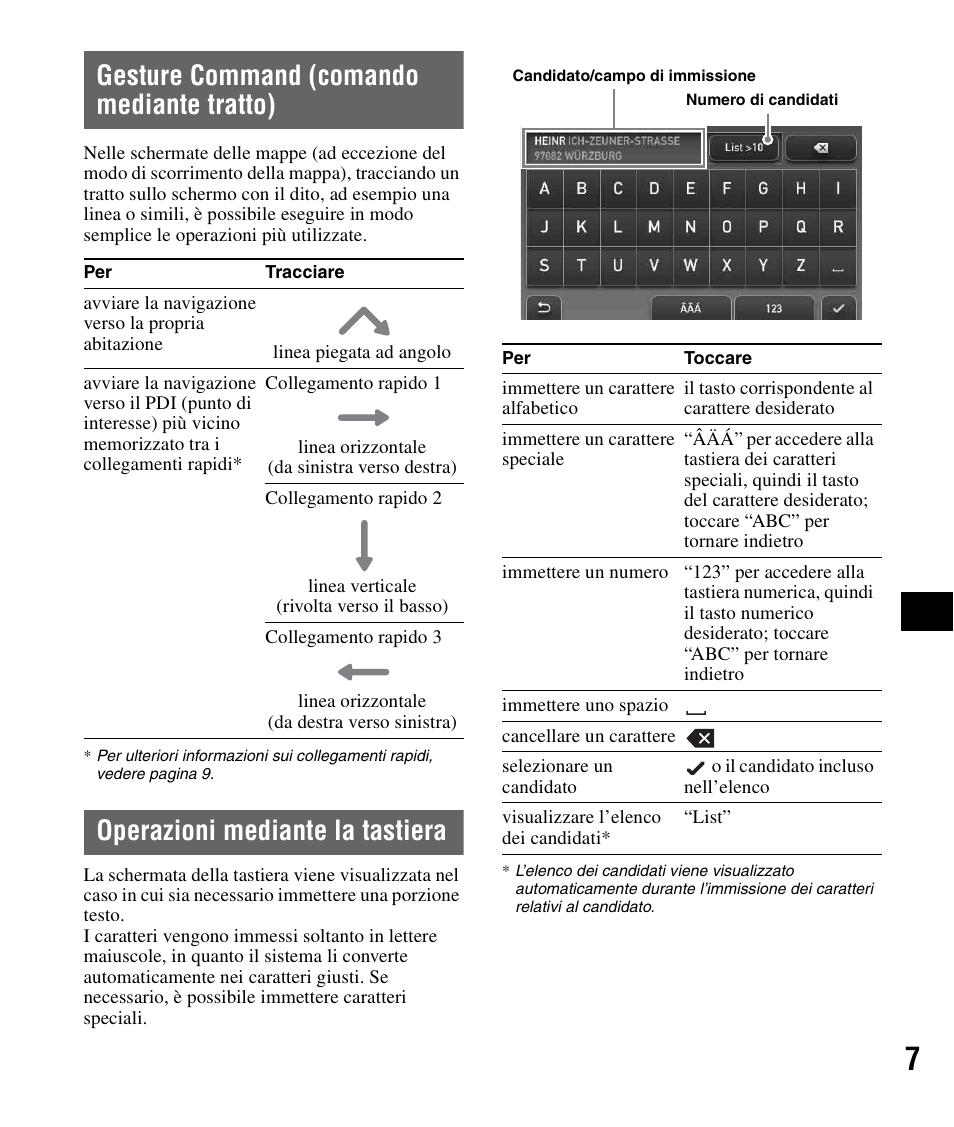 Gesture command (comando mediante tratto), Operazioni mediante la tastiera, Gesture command | Comando mediante tratto) | Sony NV-U82B User Manual | Page 67 / 122