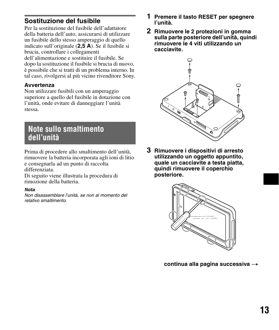 Sostituzione del fusibile, Note sullo smaltimento dell’unità | Sony NV-U82B User Manual | Page 73 / 122