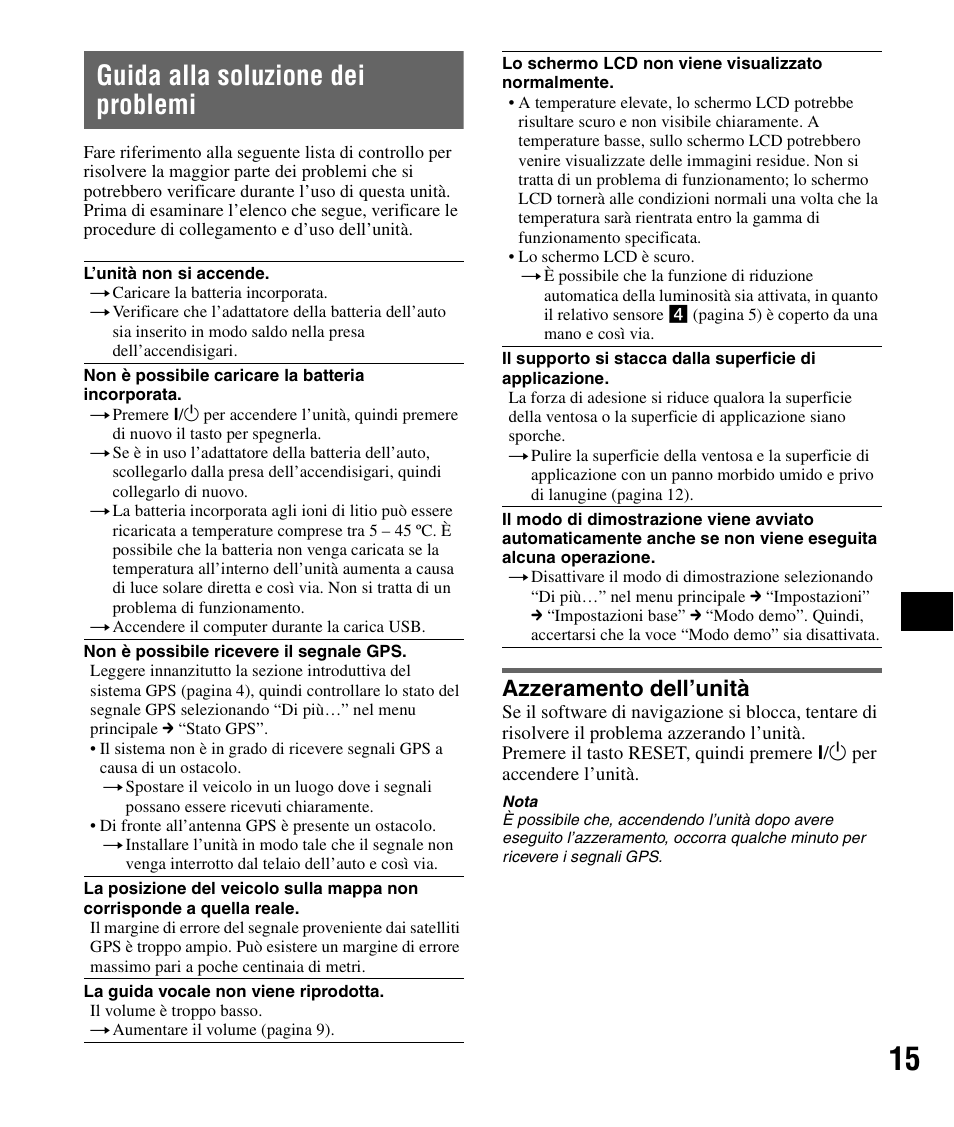 Guida alla soluzione dei problemi, Azzeramento dell’unità | Sony NV-U82B User Manual | Page 75 / 122