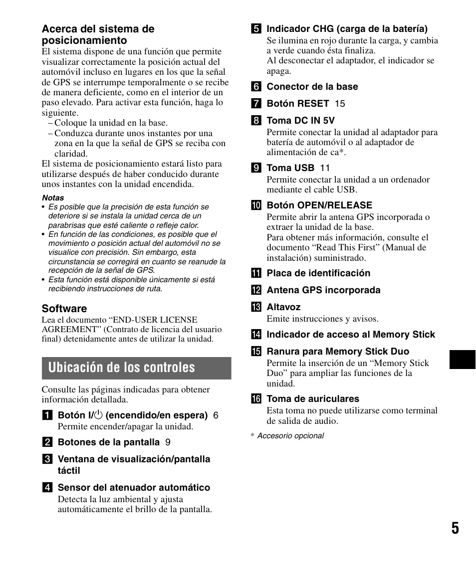 Ubicación de los controles | Sony NV-U82B User Manual | Page 79 / 122