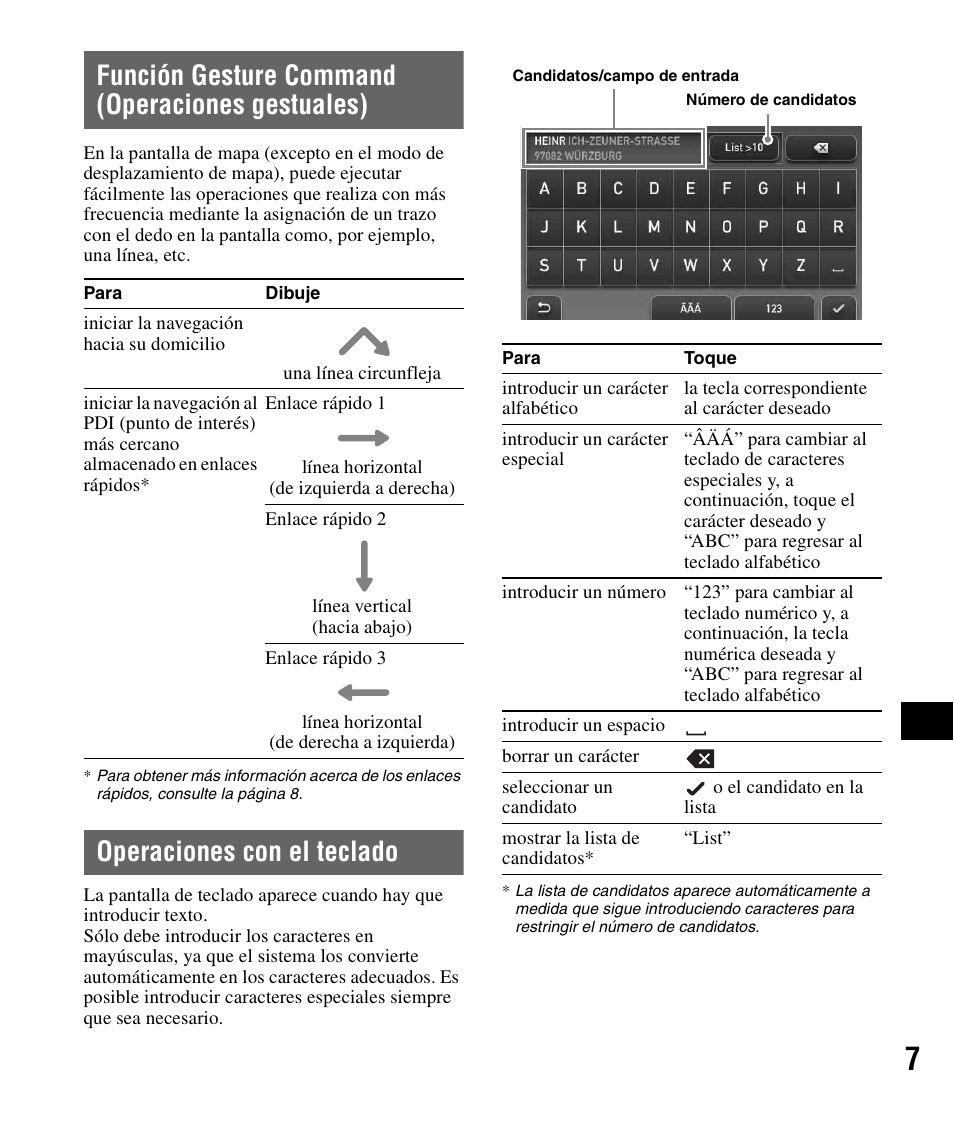 Función gesture command (operaciones gestuales), Operaciones con el teclado, Función gesture command | Operaciones gestuales) | Sony NV-U82B User Manual | Page 81 / 122