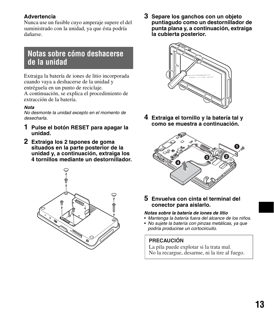 Notas sobre cómo deshacerse de la unidad | Sony NV-U82B User Manual | Page 87 / 122