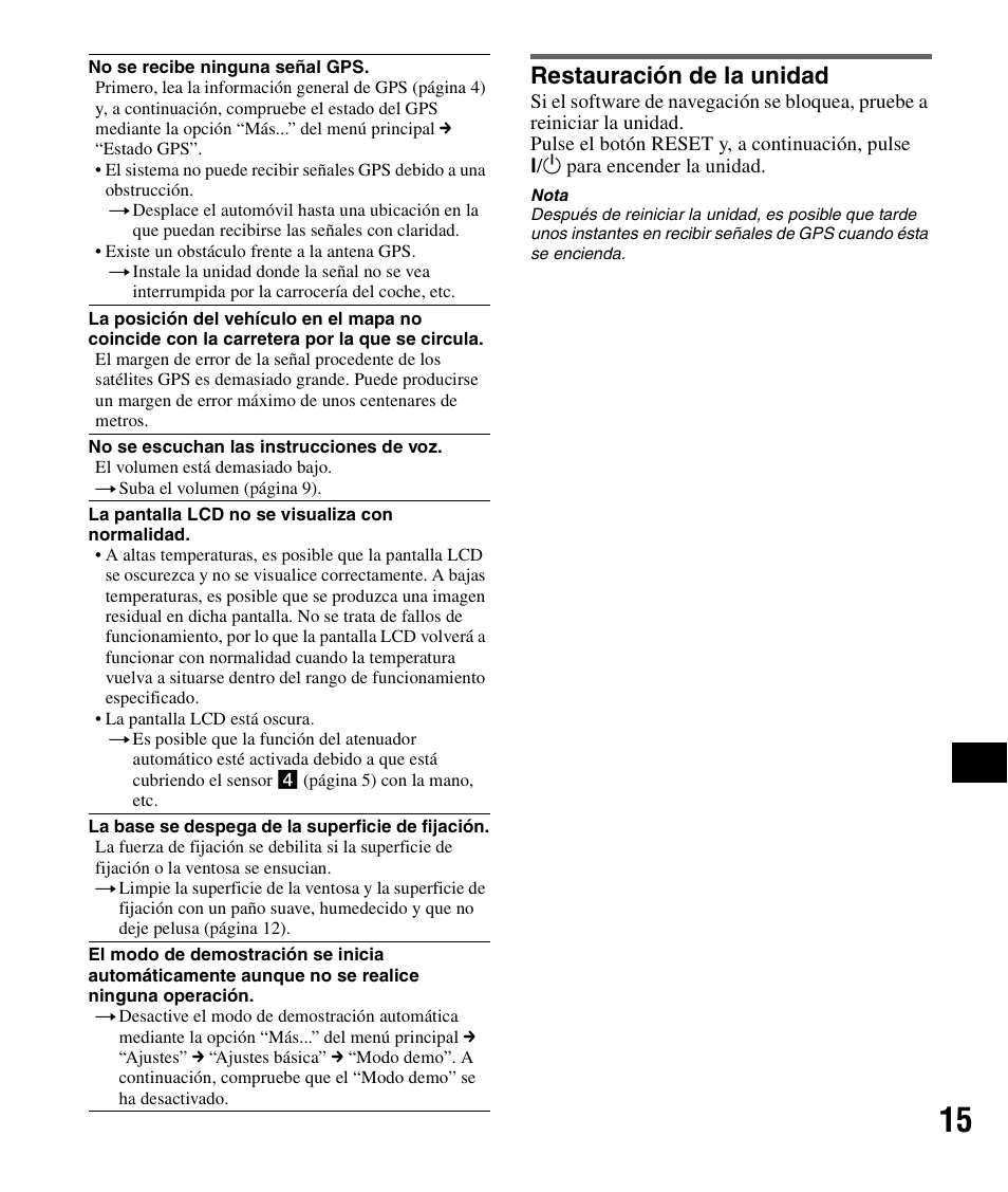 Restauración de la unidad | Sony NV-U82B User Manual | Page 89 / 122