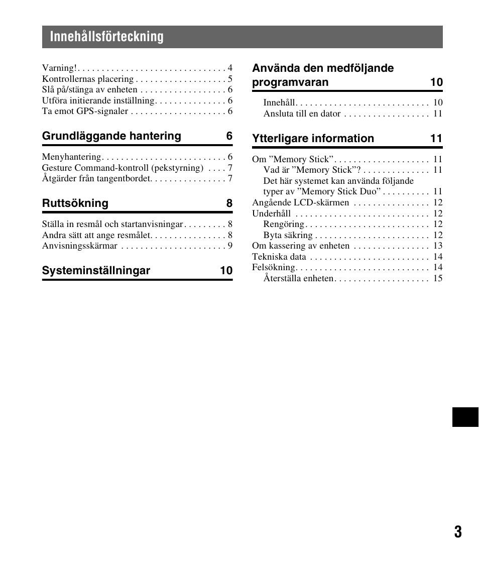 Innehållsförteckning | Sony NV-U82B User Manual | Page 91 / 122