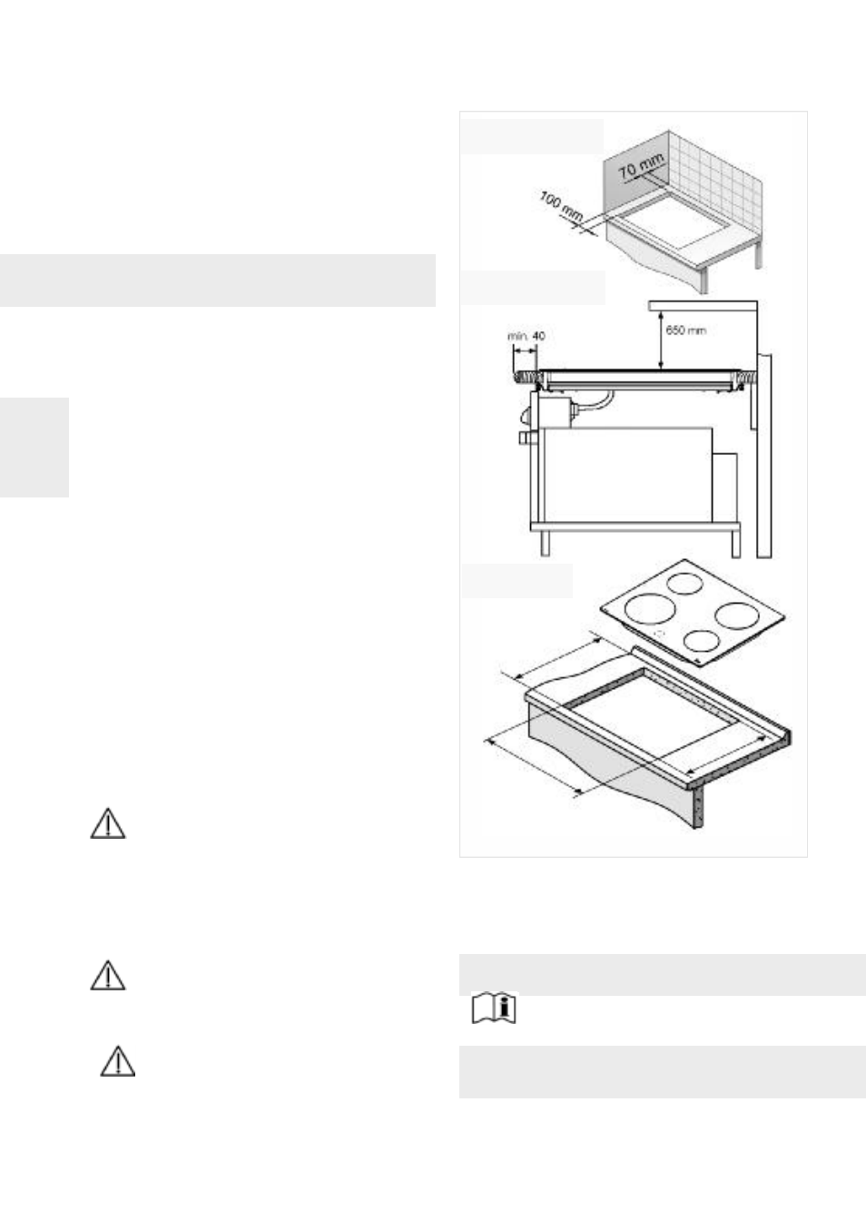 Installation, Logement des tables de cuisson (voir fig.1), Logement du four | Ancrage de la table de cuisson (voir figs. 3 et 4) | Teka VTC B ES User Manual | Page 44 / 52