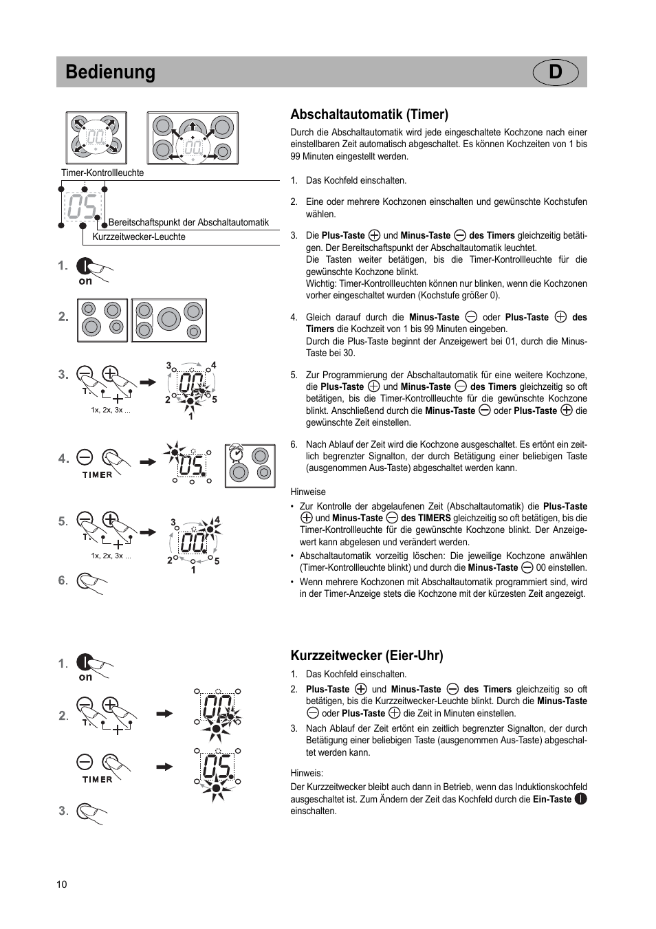Bedienung d, Abschaltautomatik (timer), Kurzzeitwecker (eier-uhr) | Teka IR 950 User Manual | Page 10 / 120