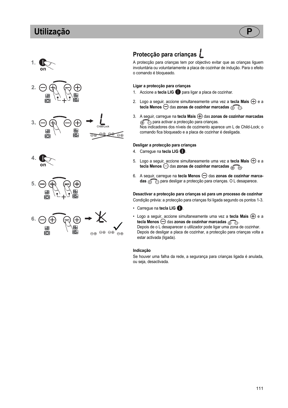 Utilização p, Protecção para crianças | Teka IR 950 User Manual | Page 111 / 120