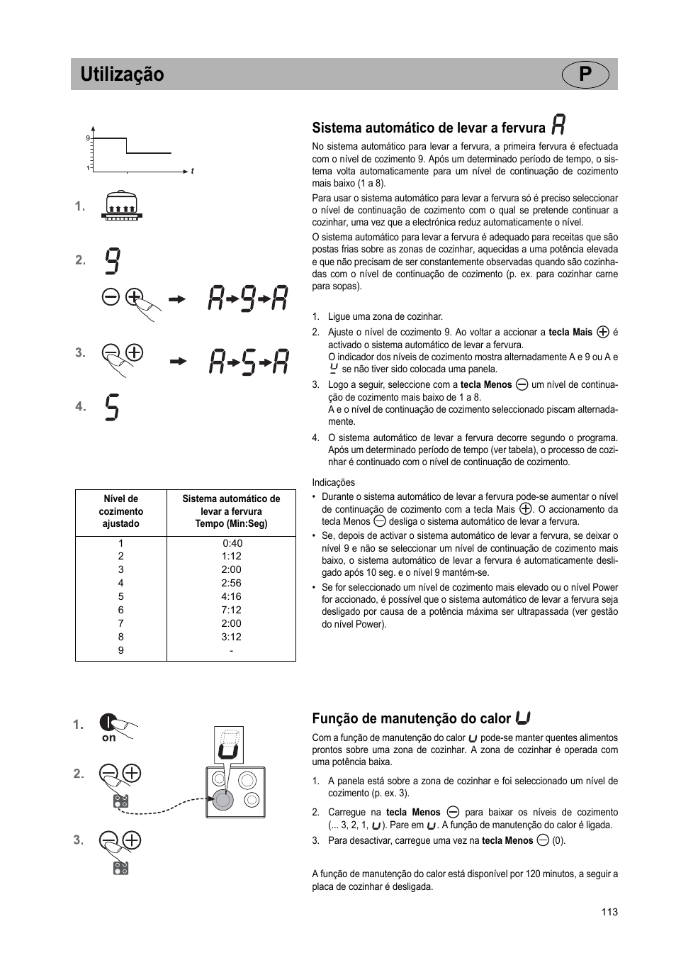 Utilização p, Sistema automático de levar a fervura, Função de manutenção do calor | Teka IR 950 User Manual | Page 113 / 120
