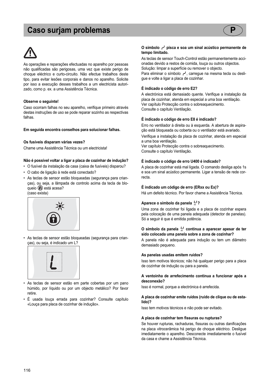 Caso surjam problemas p | Teka IR 950 User Manual | Page 116 / 120