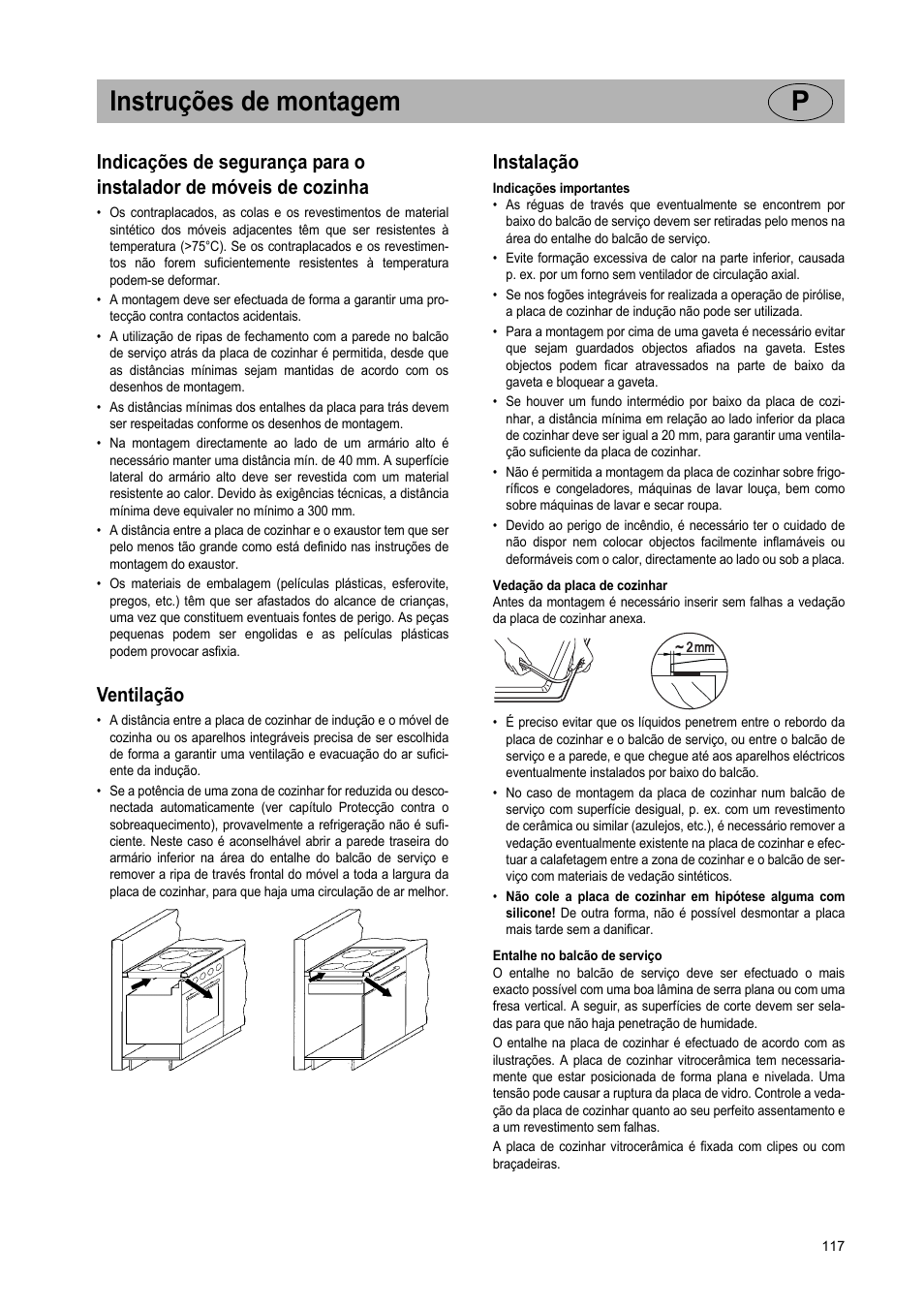Instruções de montagem p, Ventilação, Instalação | Teka IR 950 User Manual | Page 117 / 120