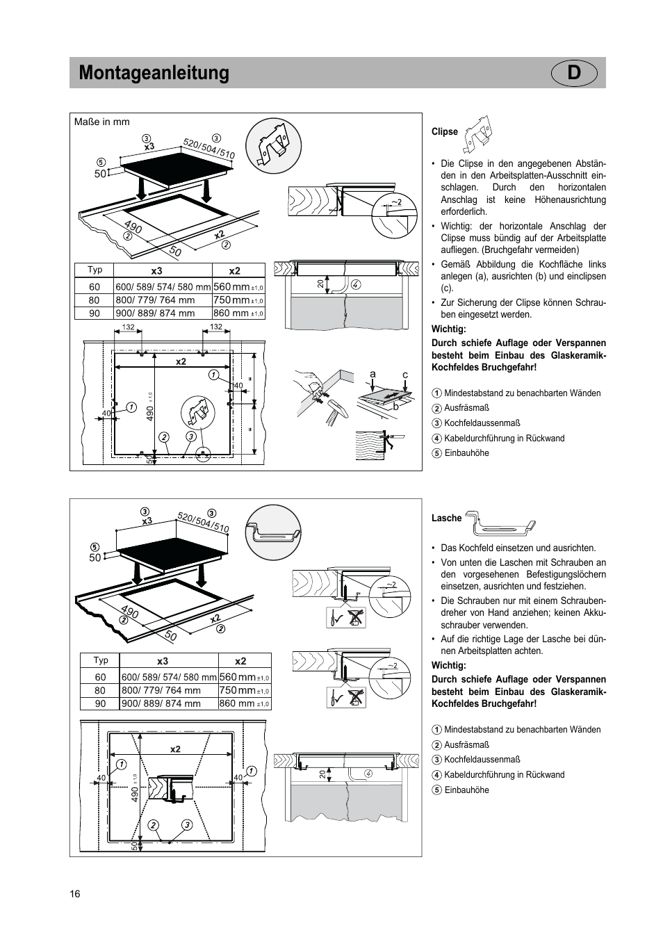 Montageanleitung d | Teka IR 950 User Manual | Page 16 / 120