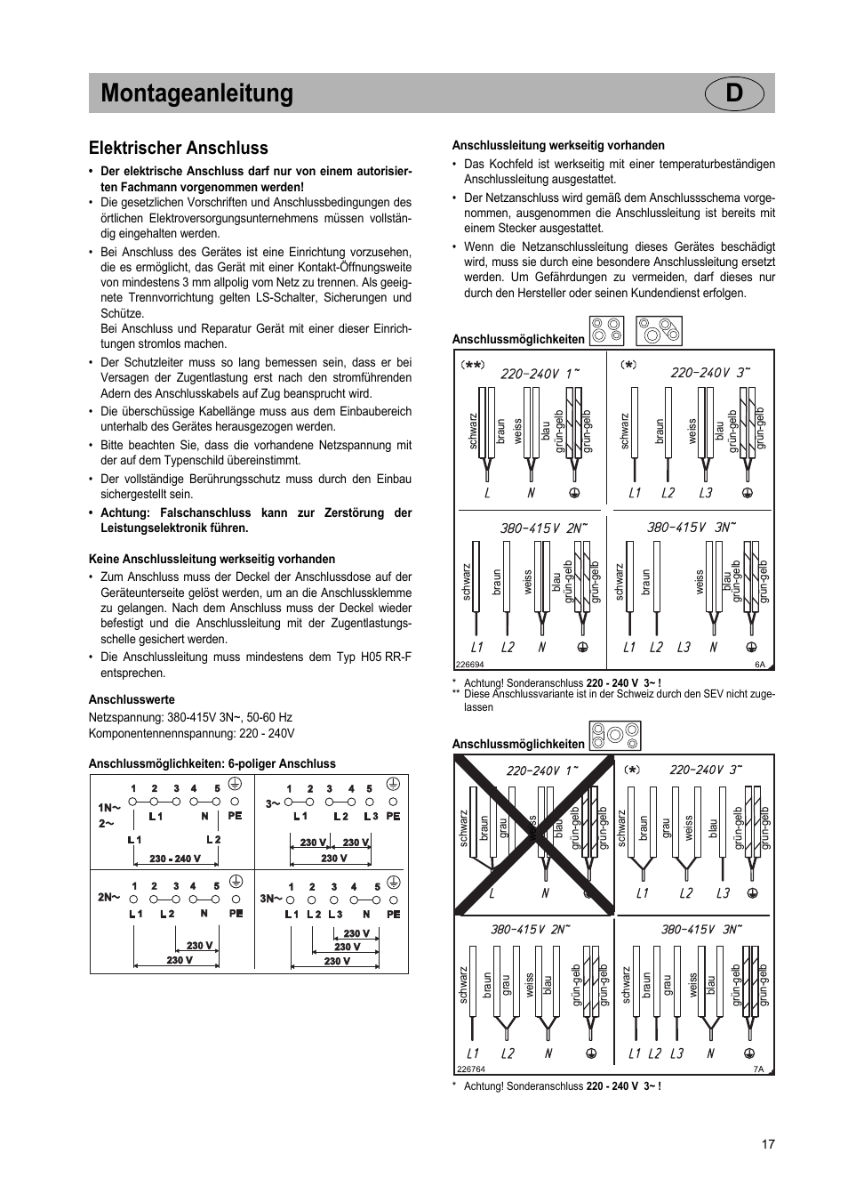 Montageanleitung d, Elektrischer anschluss | Teka IR 950 User Manual | Page 17 / 120