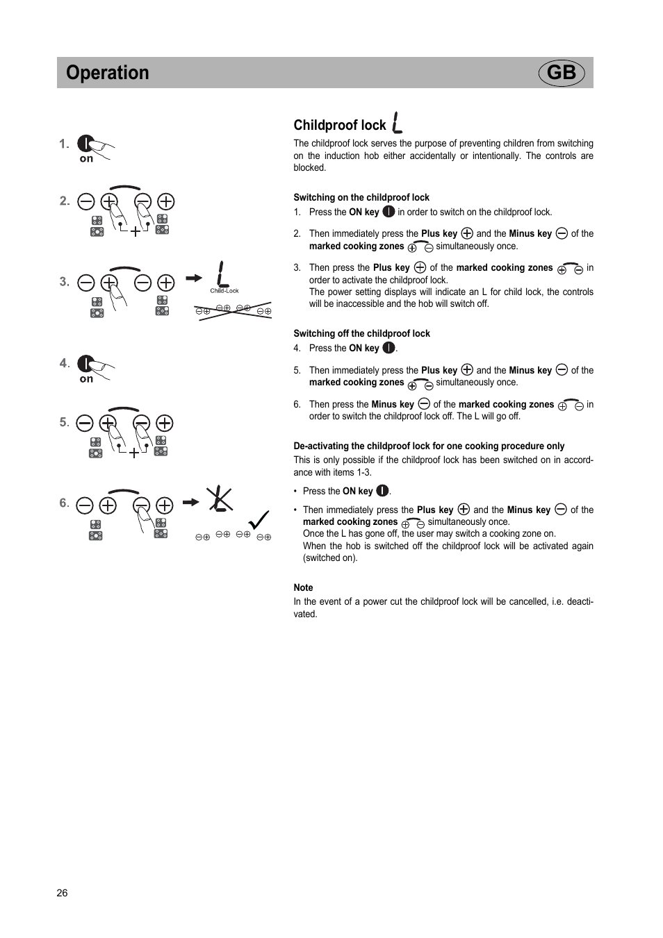 Operation gb, Childproof lock | Teka IR 950 User Manual | Page 26 / 120