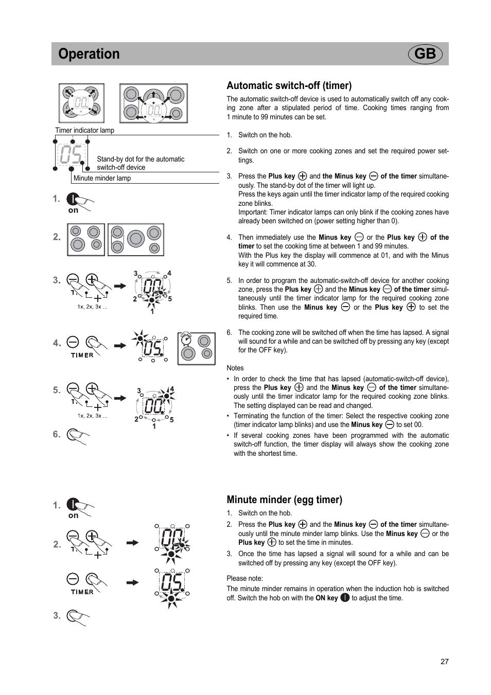 Operation gb, Automatic switch-off (timer), Minute minder (egg timer) | Teka IR 950 User Manual | Page 27 / 120