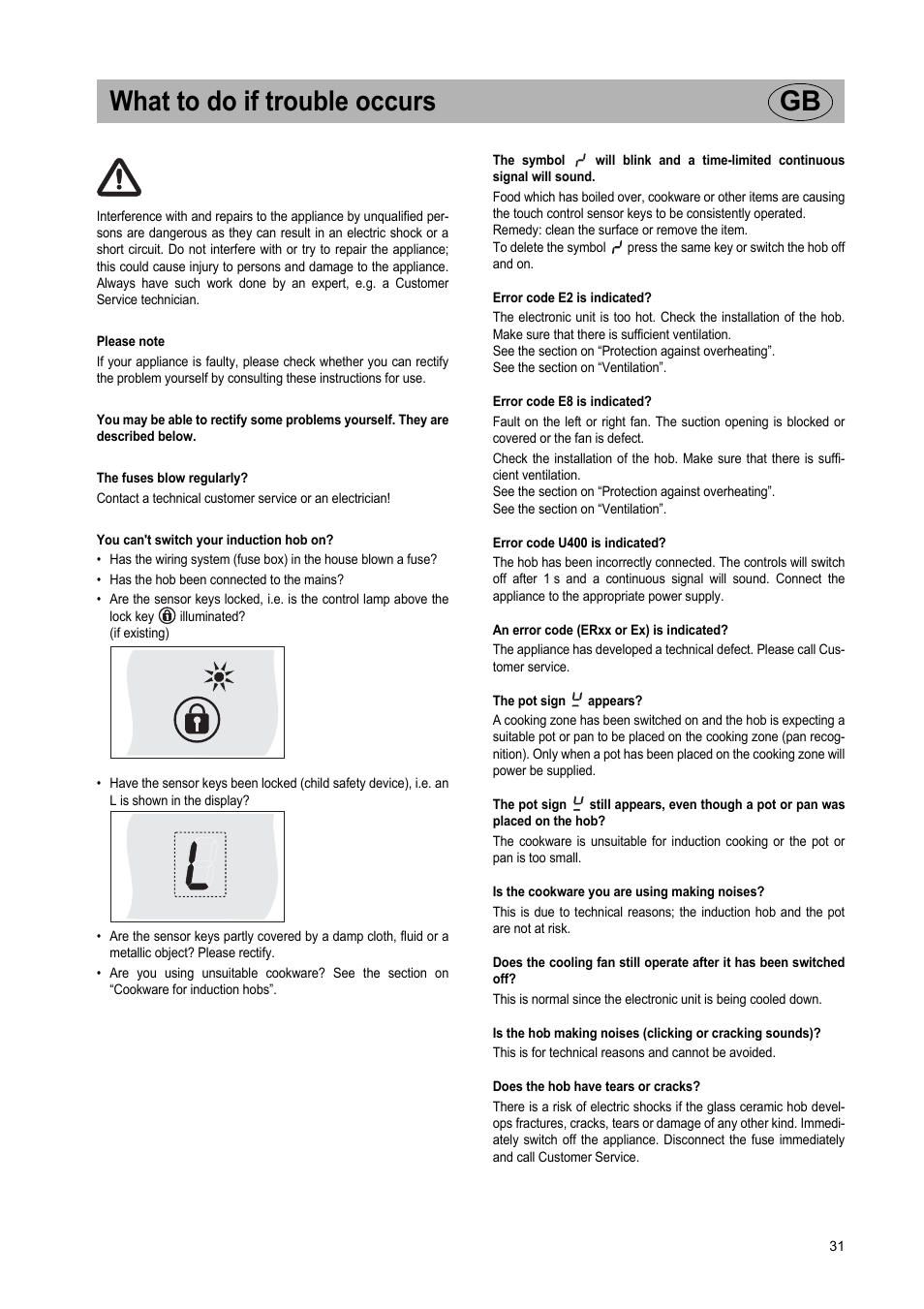 What to do if trouble occurs gb | Teka IR 950 User Manual | Page 31 / 120