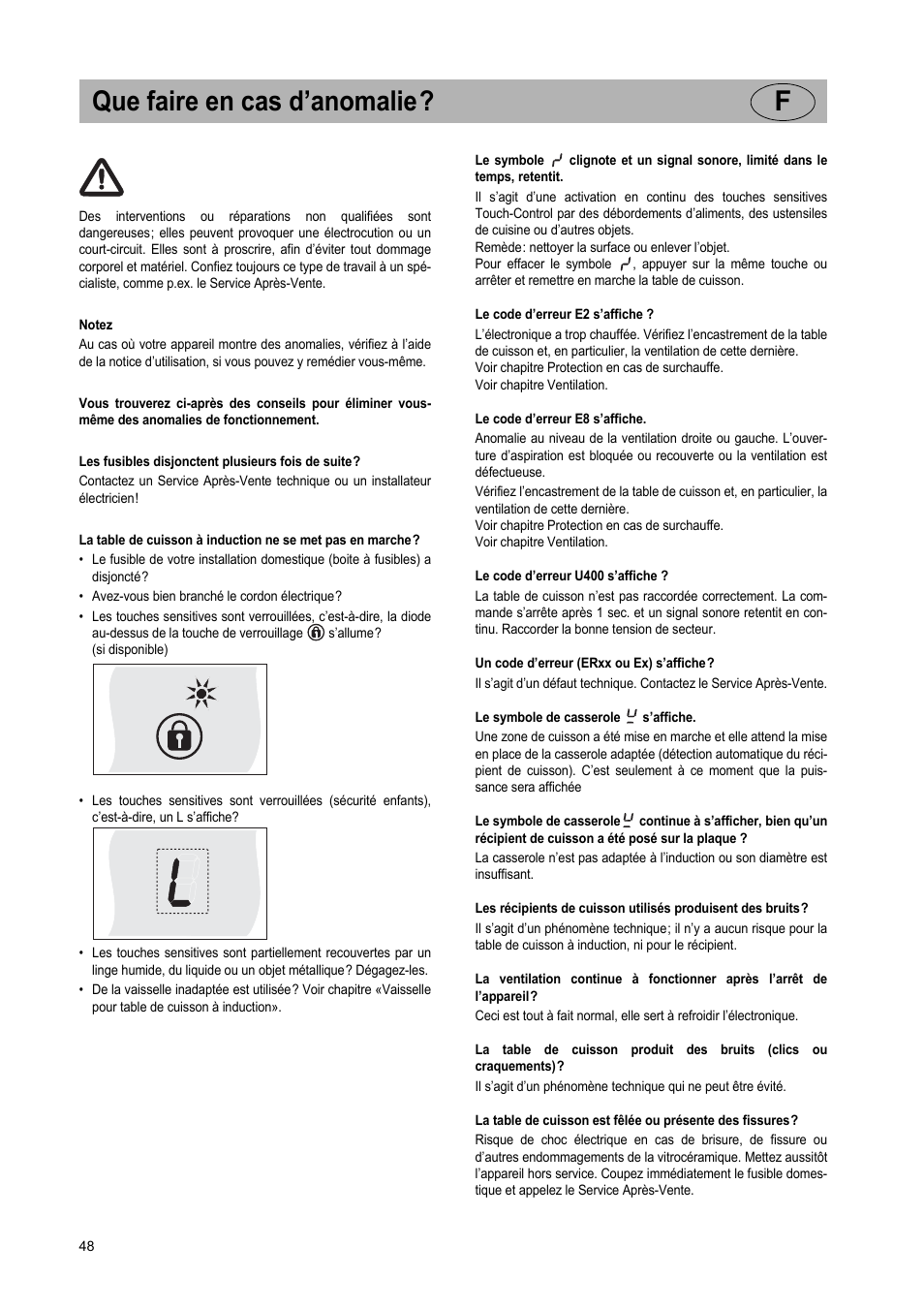 Que faire en cas d’anomalie? f | Teka IR 950 User Manual | Page 48 / 120