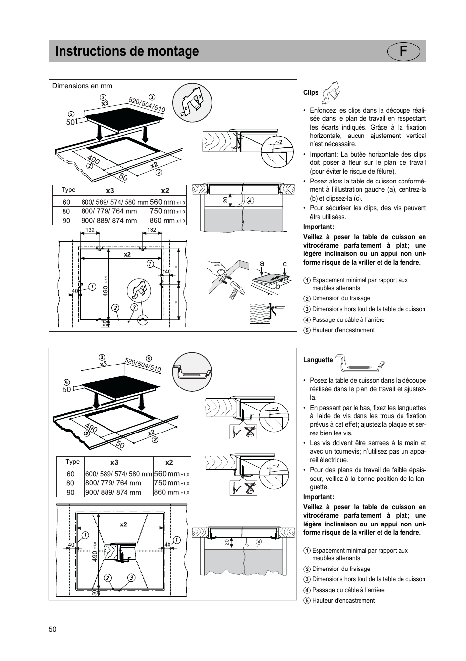 Instructions de montage f | Teka IR 950 User Manual | Page 50 / 120