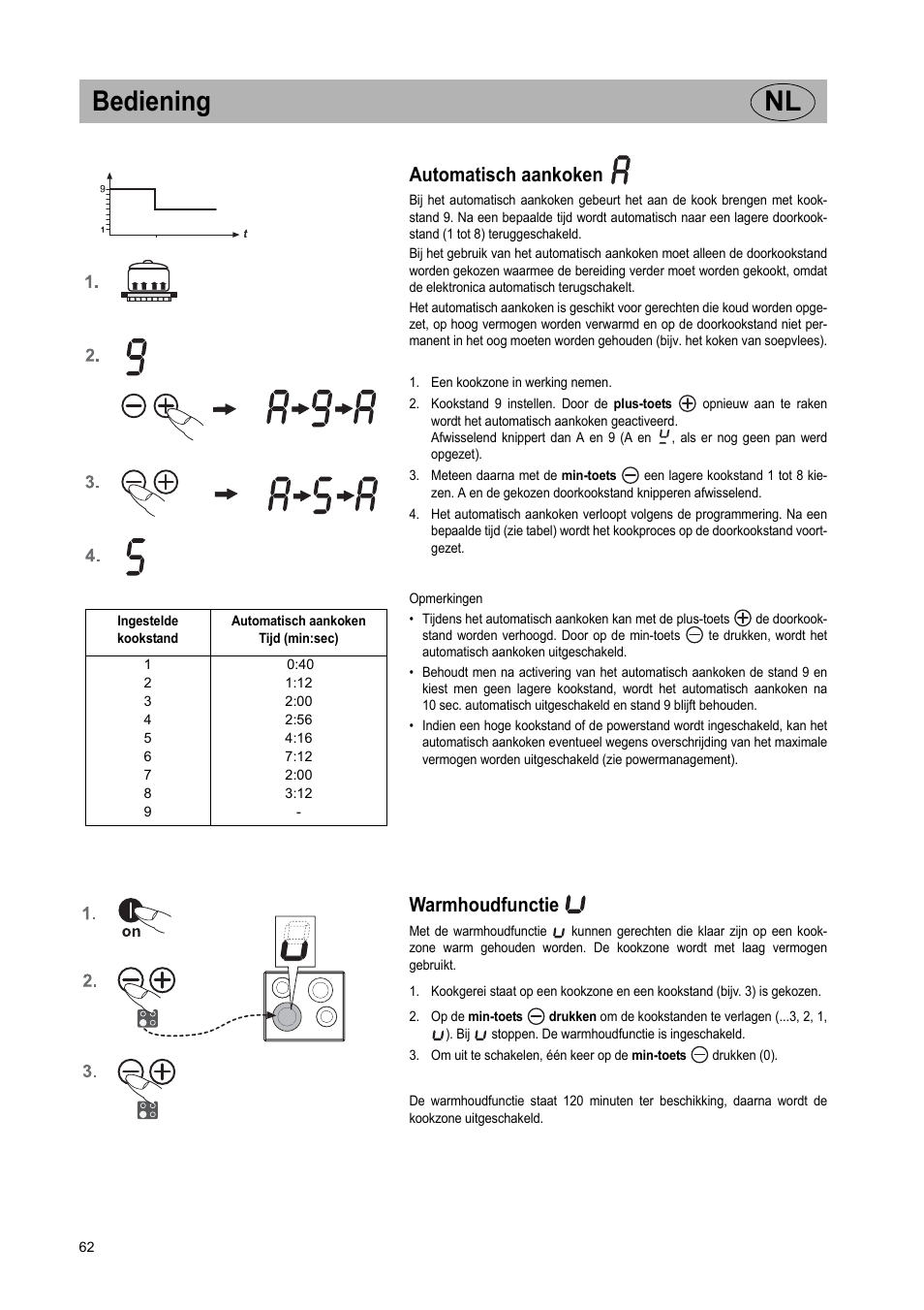 Bediening nl, Automatisch aankoken, Warmhoudfunctie | Teka IR 950 User Manual | Page 62 / 120