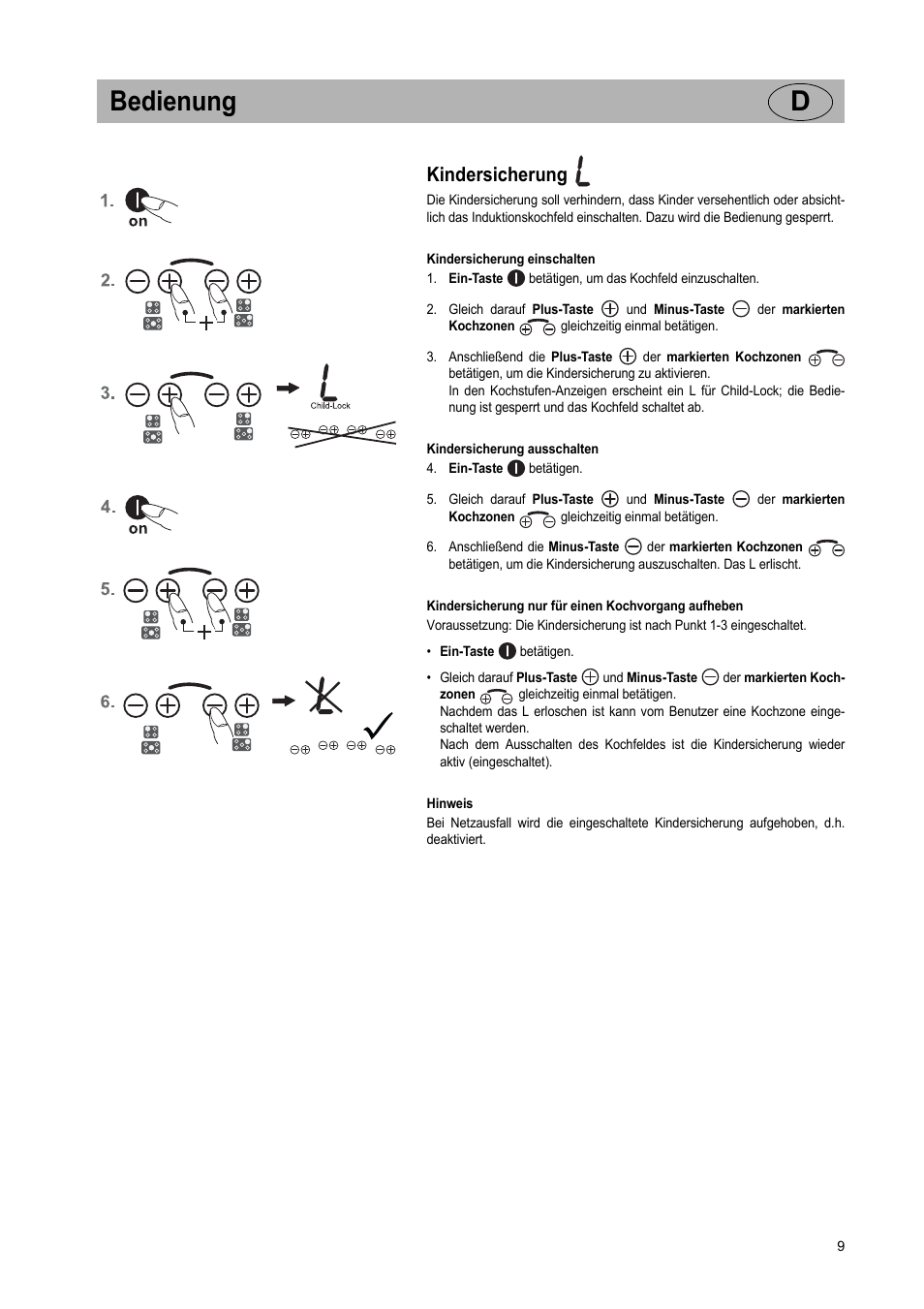 Bedienung d, Kindersicherung | Teka IR 950 User Manual | Page 9 / 120