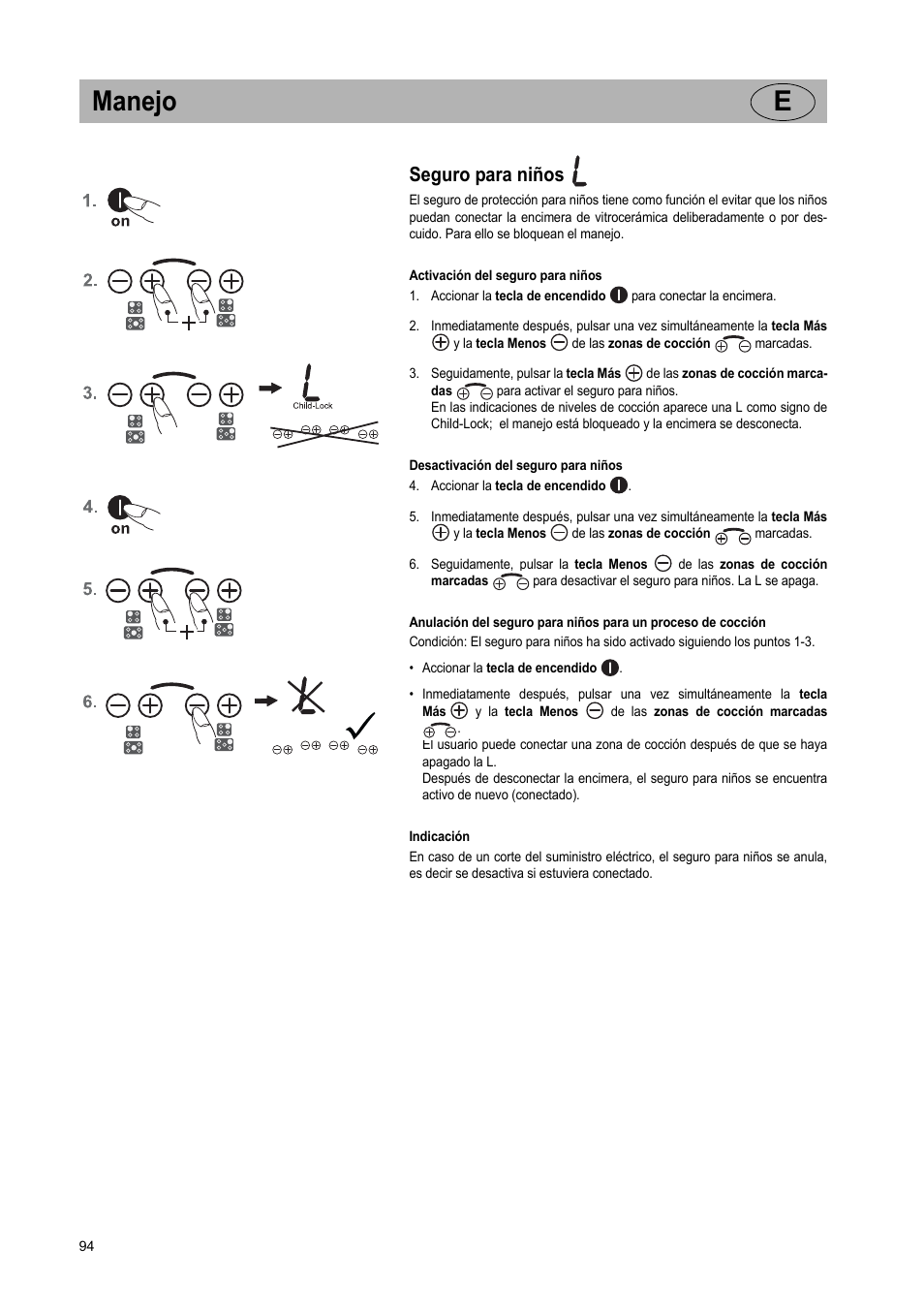 Manejo e, Seguro para niños | Teka IR 950 User Manual | Page 94 / 120