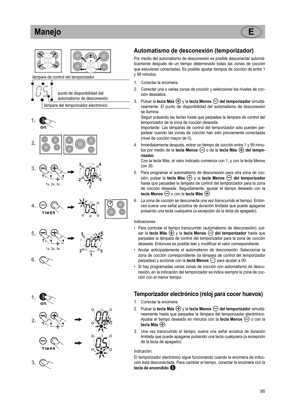 Manejo e, Automatismo de desconexión (temporizador), Temporizador electrónico (reloj para cocer huevos) | Teka IR 950 User Manual | Page 95 / 120