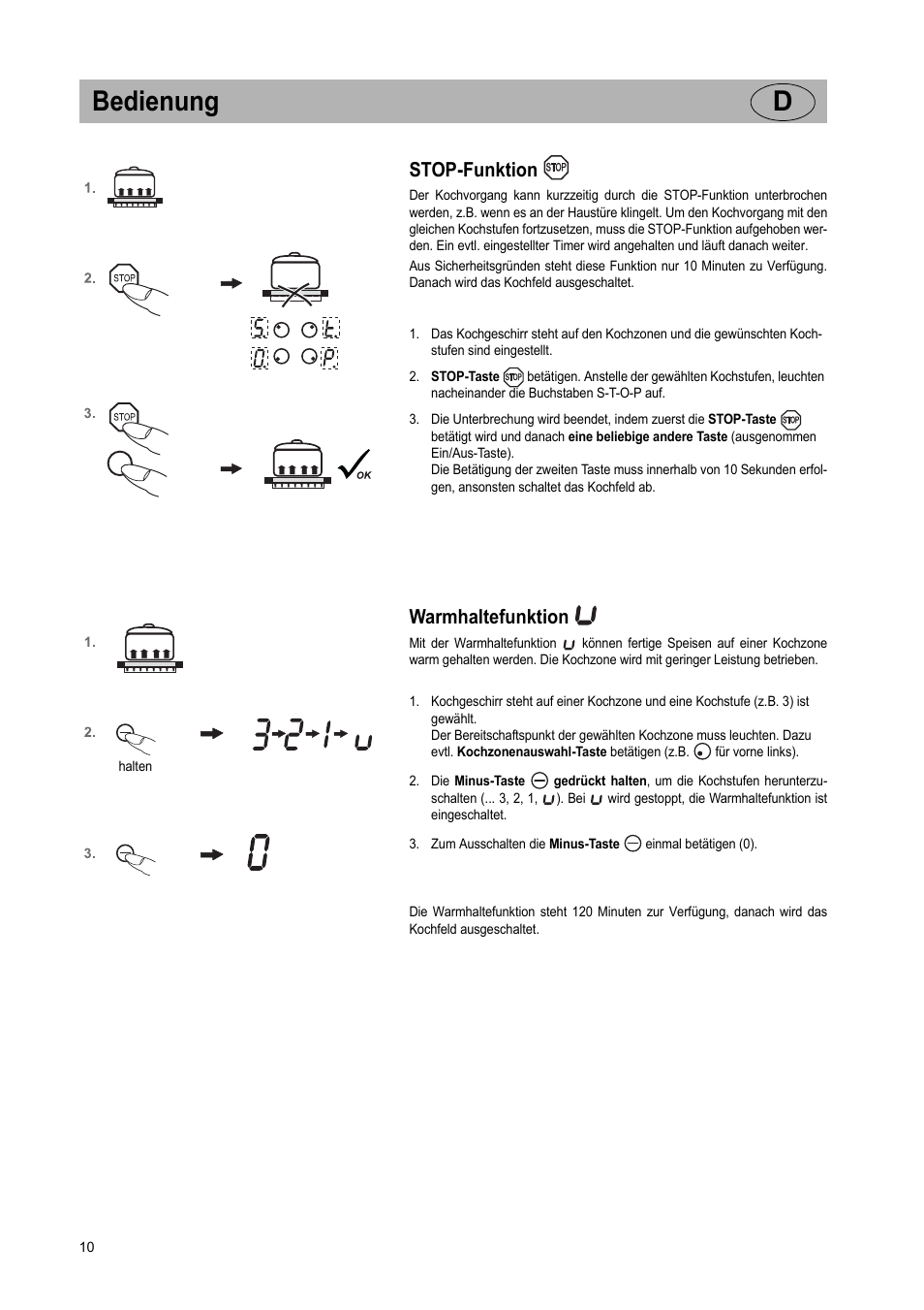 Bedienung d, Stop-funktion, Warmhaltefunktion | Teka VR TC 95 4I User Manual | Page 10 / 113