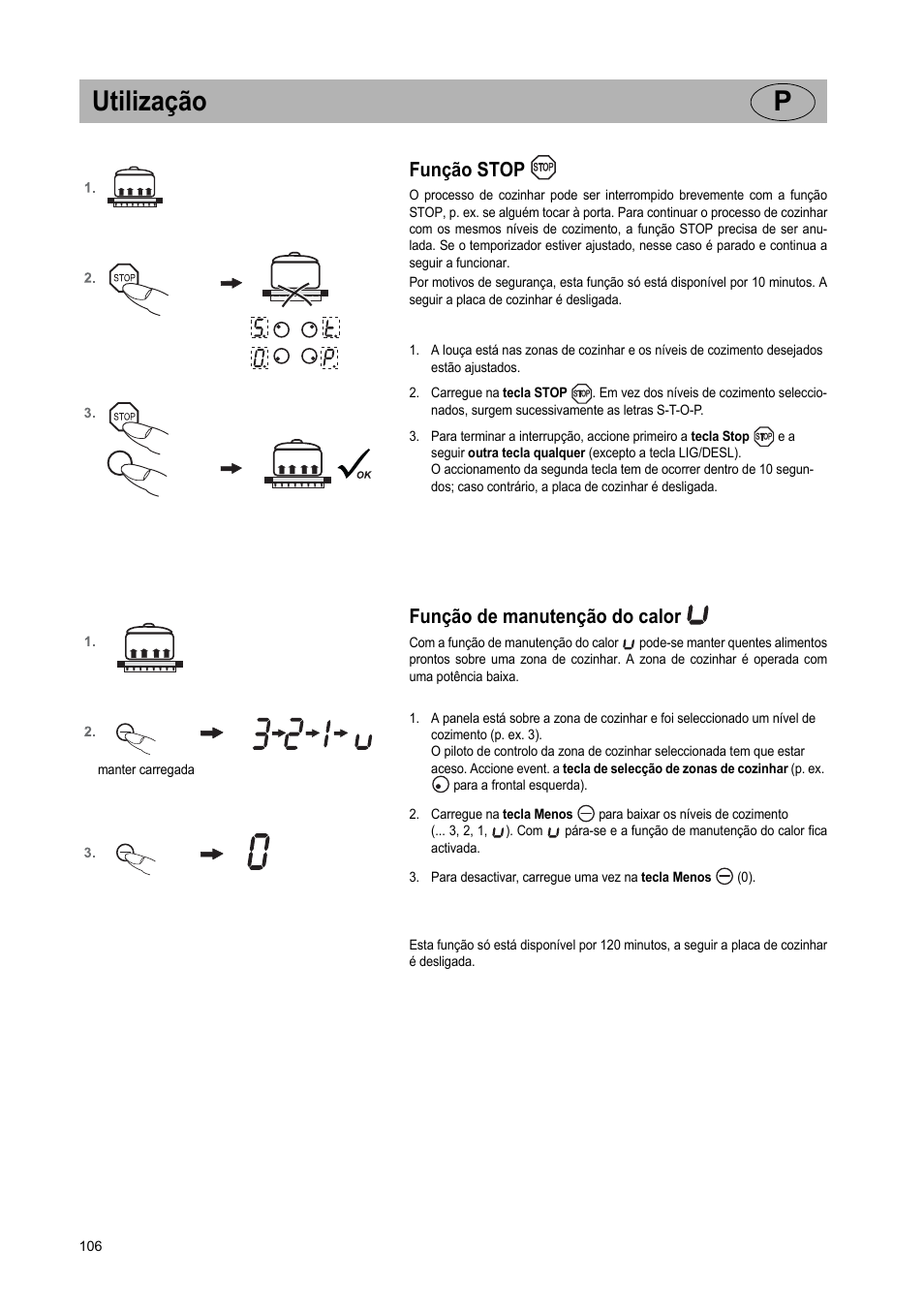 Utilização p, Função stop, Função de manutenção do calor | Teka VR TC 95 4I User Manual | Page 106 / 113