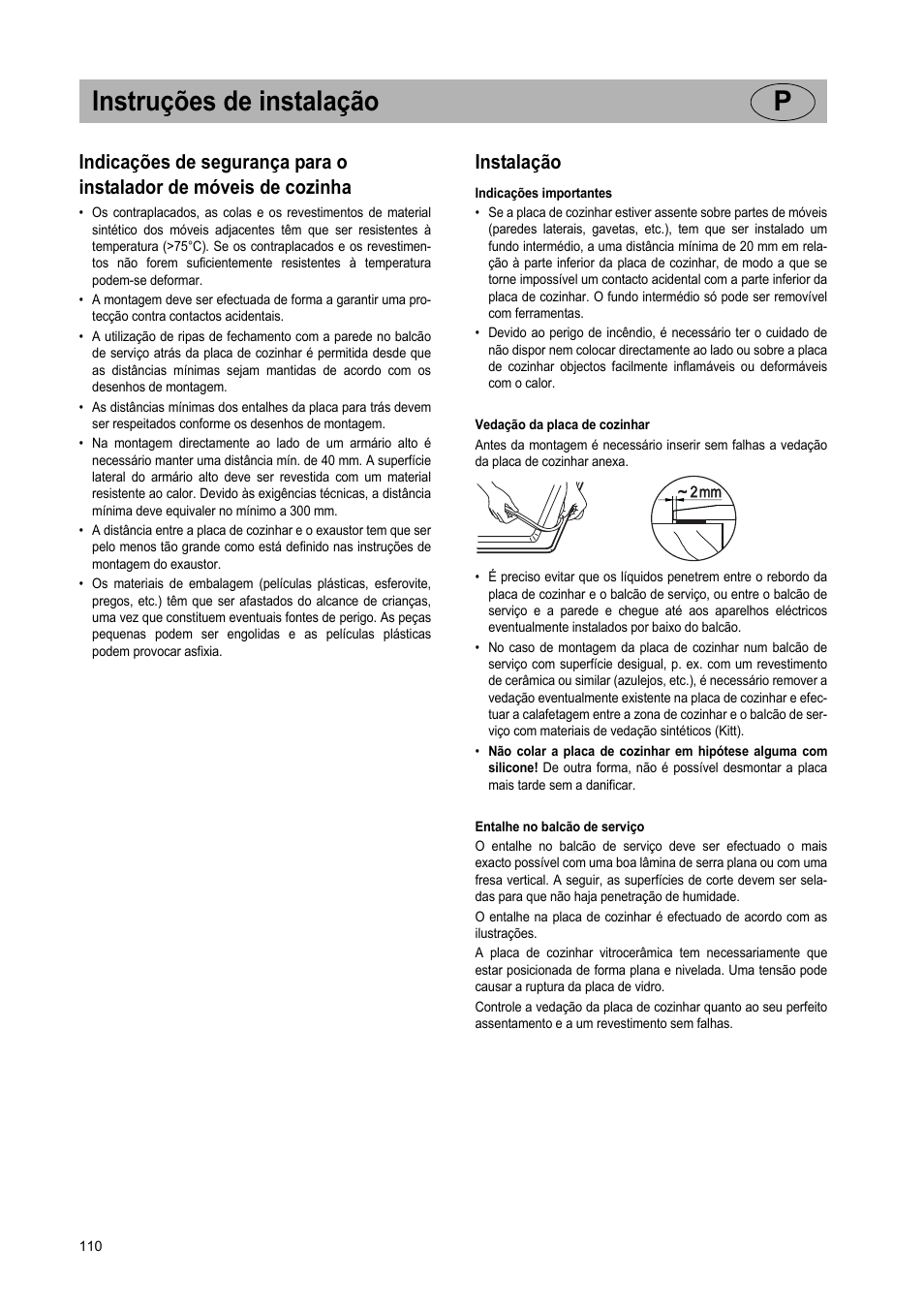 Instruções de instalação p, Instalação | Teka VR TC 95 4I User Manual | Page 110 / 113