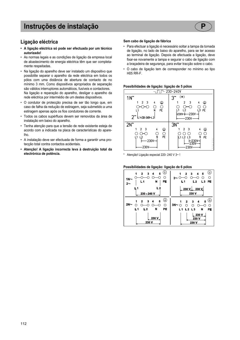 Instruções de instalação p, Ligação eléctrica | Teka VR TC 95 4I User Manual | Page 112 / 113