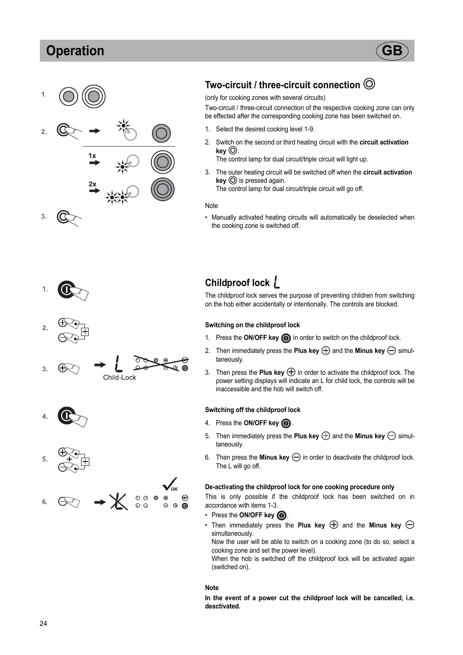 Operation gb, Two-circuit / three-circuit connection, Childproof lock | Teka VR TC 95 4I User Manual | Page 24 / 113