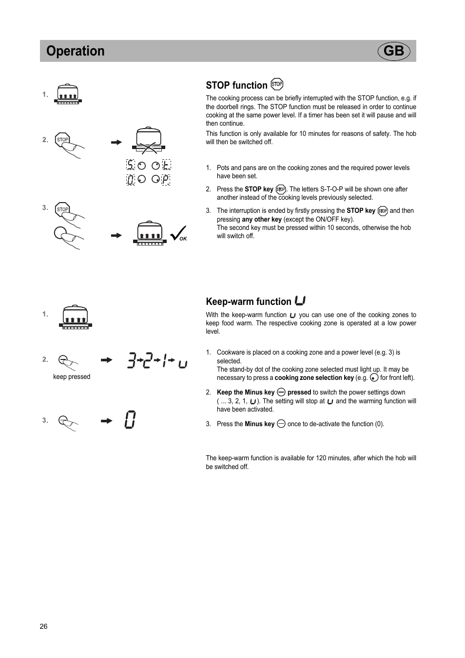 Operation gb, Stop function, Keep-warm function | Teka VR TC 95 4I User Manual | Page 26 / 113