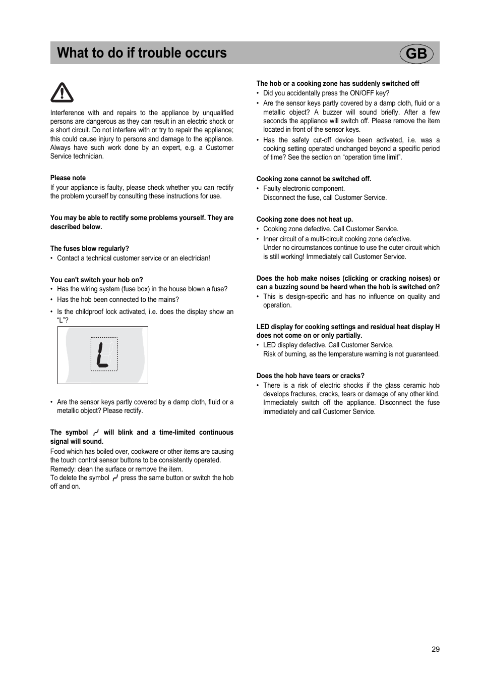 What to do if trouble occurs gb | Teka VR TC 95 4I User Manual | Page 29 / 113