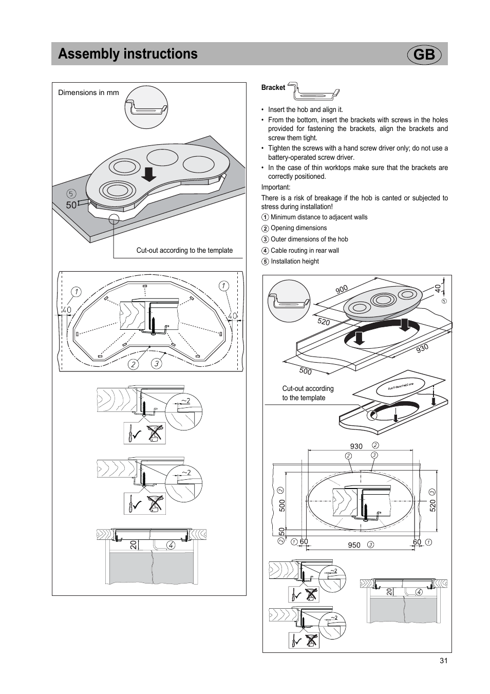 Assembly instructions gb | Teka VR TC 95 4I User Manual | Page 31 / 113
