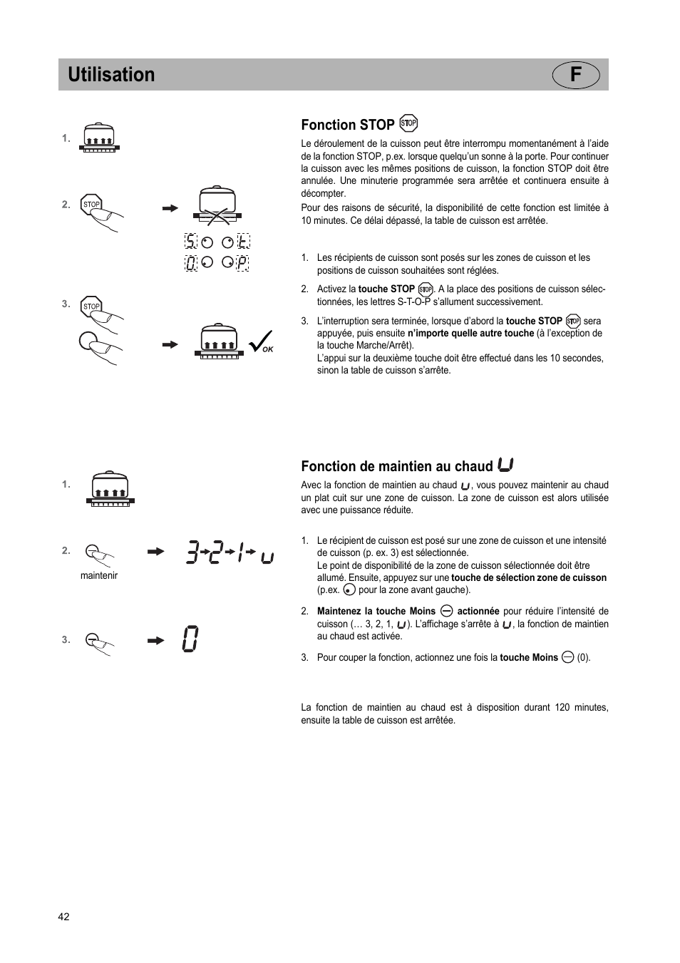 Utilisation f, Fonction stop, Fonction de maintien au chaud | Teka VR TC 95 4I User Manual | Page 42 / 113