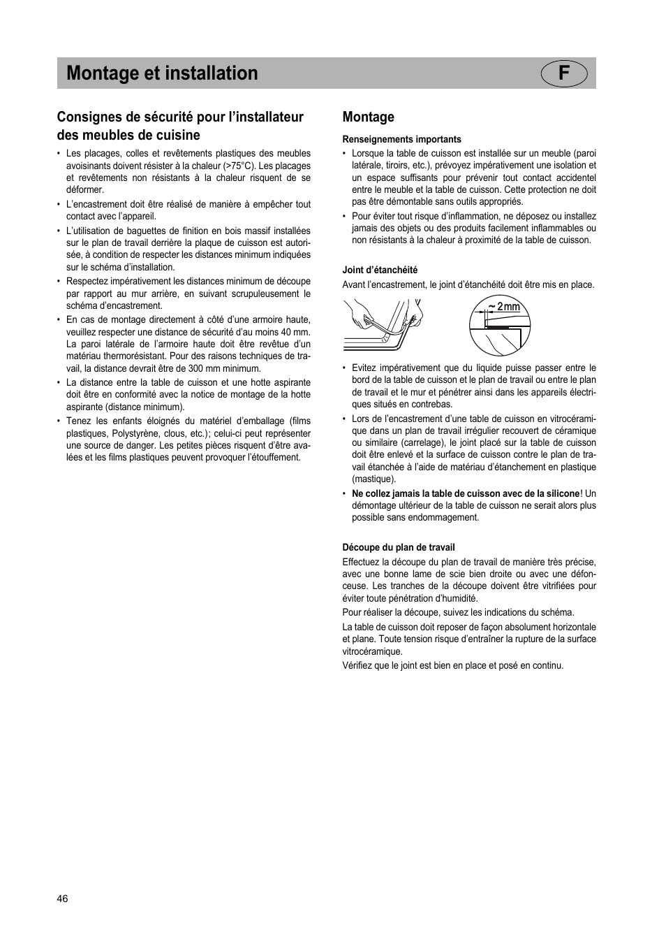 Montage et installation f, Montage | Teka VR TC 95 4I User Manual | Page 46 / 113