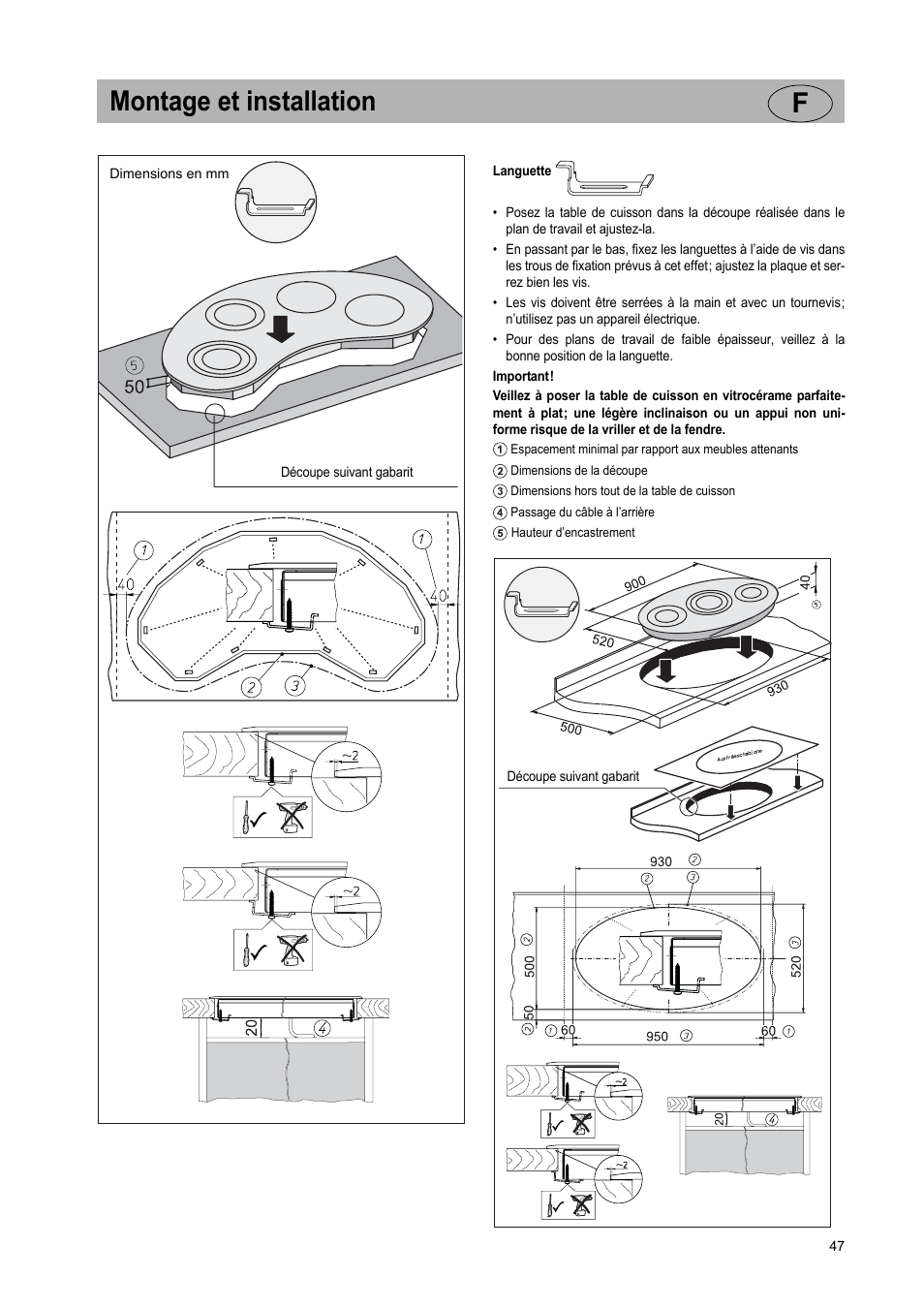 Montage et installation f | Teka VR TC 95 4I User Manual | Page 47 / 113
