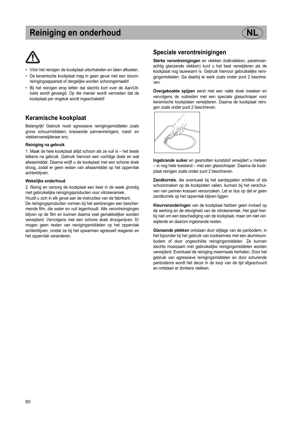 Reiniging en onderhoud nl, Keramische kookplaat, Speciale verontreinigingen | Teka VR TC 95 4I User Manual | Page 60 / 113