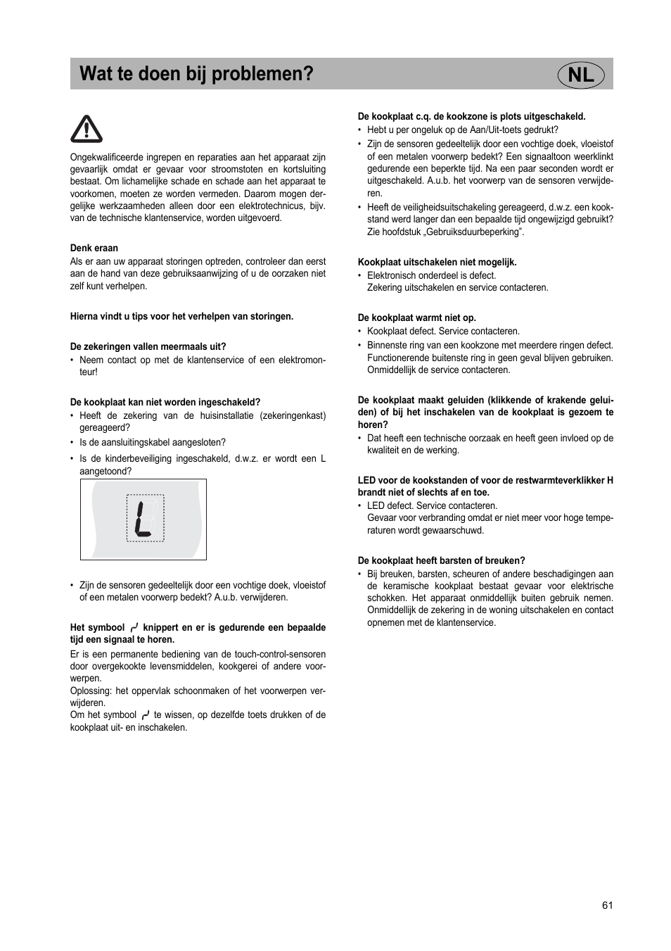 Wat te doen bij problemen? nl | Teka VR TC 95 4I User Manual | Page 61 / 113