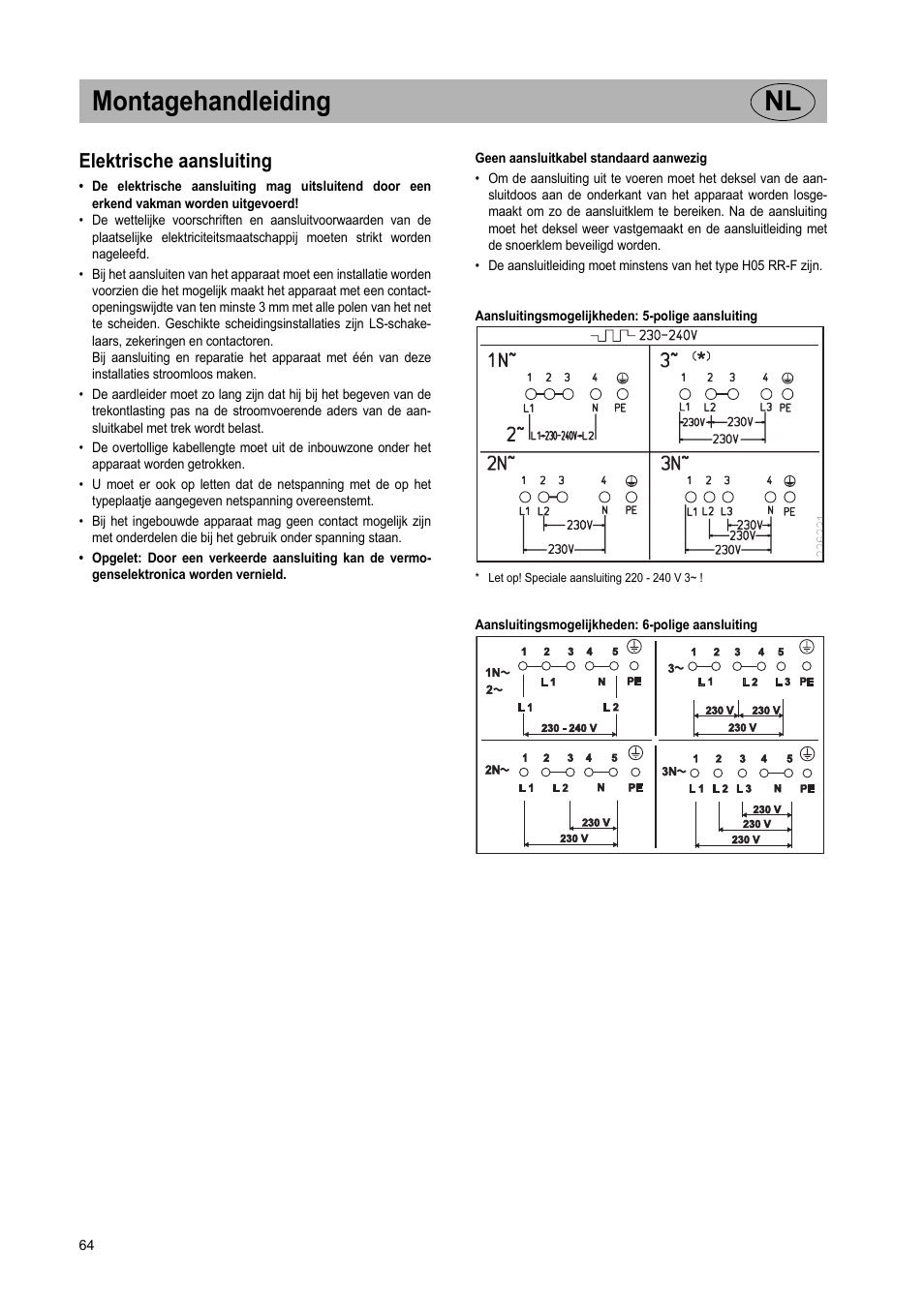 Montagehandleiding nl, Elektrische aansluiting | Teka VR TC 95 4I User Manual | Page 64 / 113