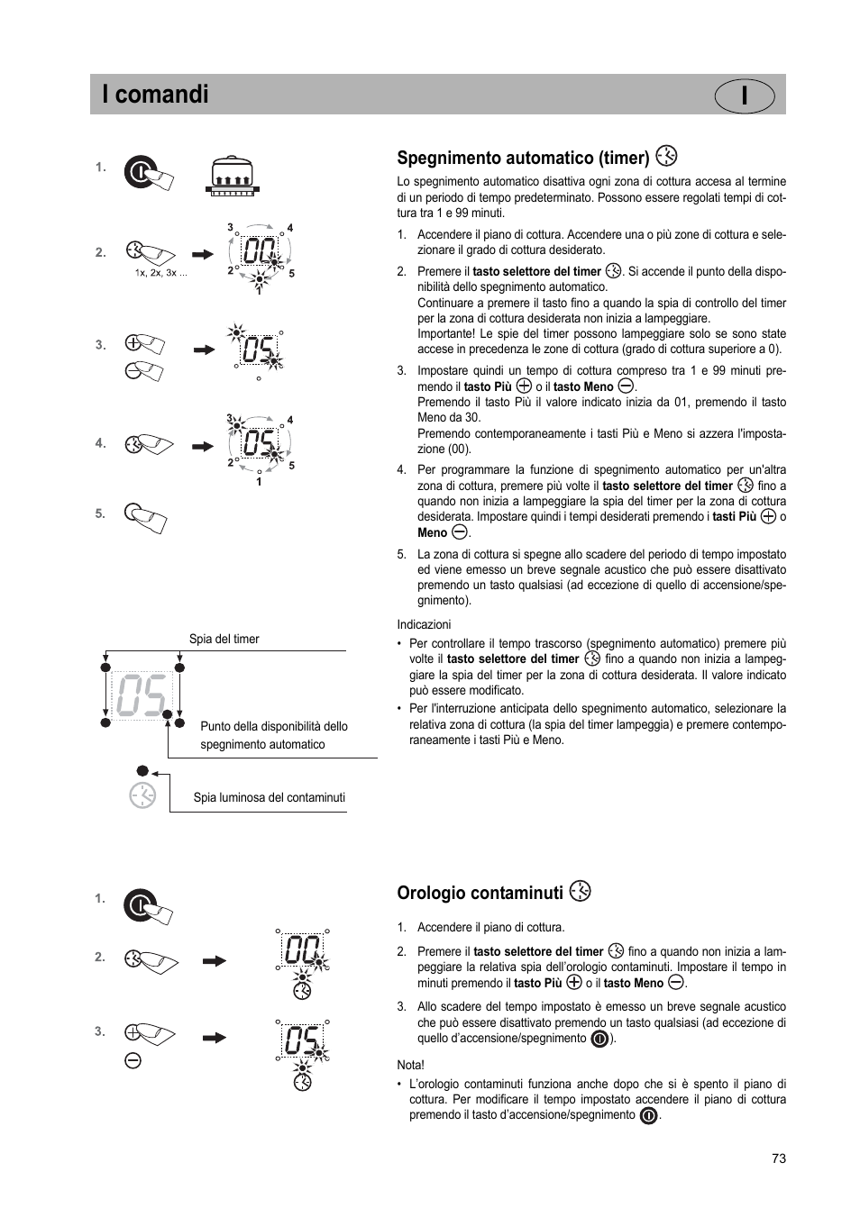 I comandi i, Spegnimento automatico (timer), Orologio contaminuti | Teka VR TC 95 4I User Manual | Page 73 / 113