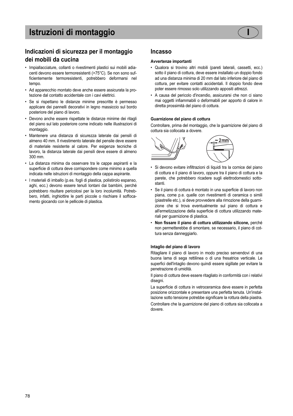 Istruzioni di montaggio i, Incasso | Teka VR TC 95 4I User Manual | Page 78 / 113